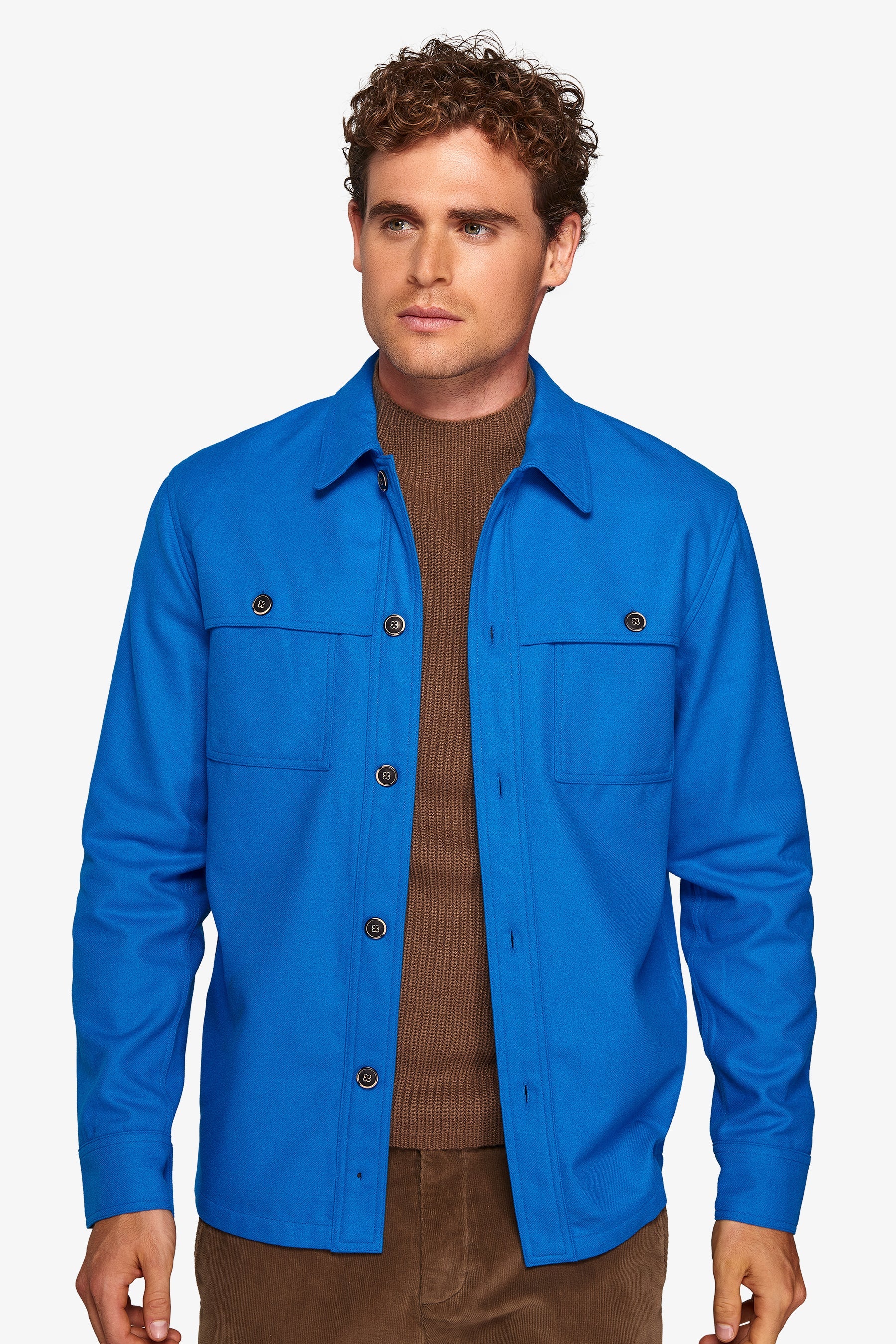 Cobalt flannel overshirt with pockets