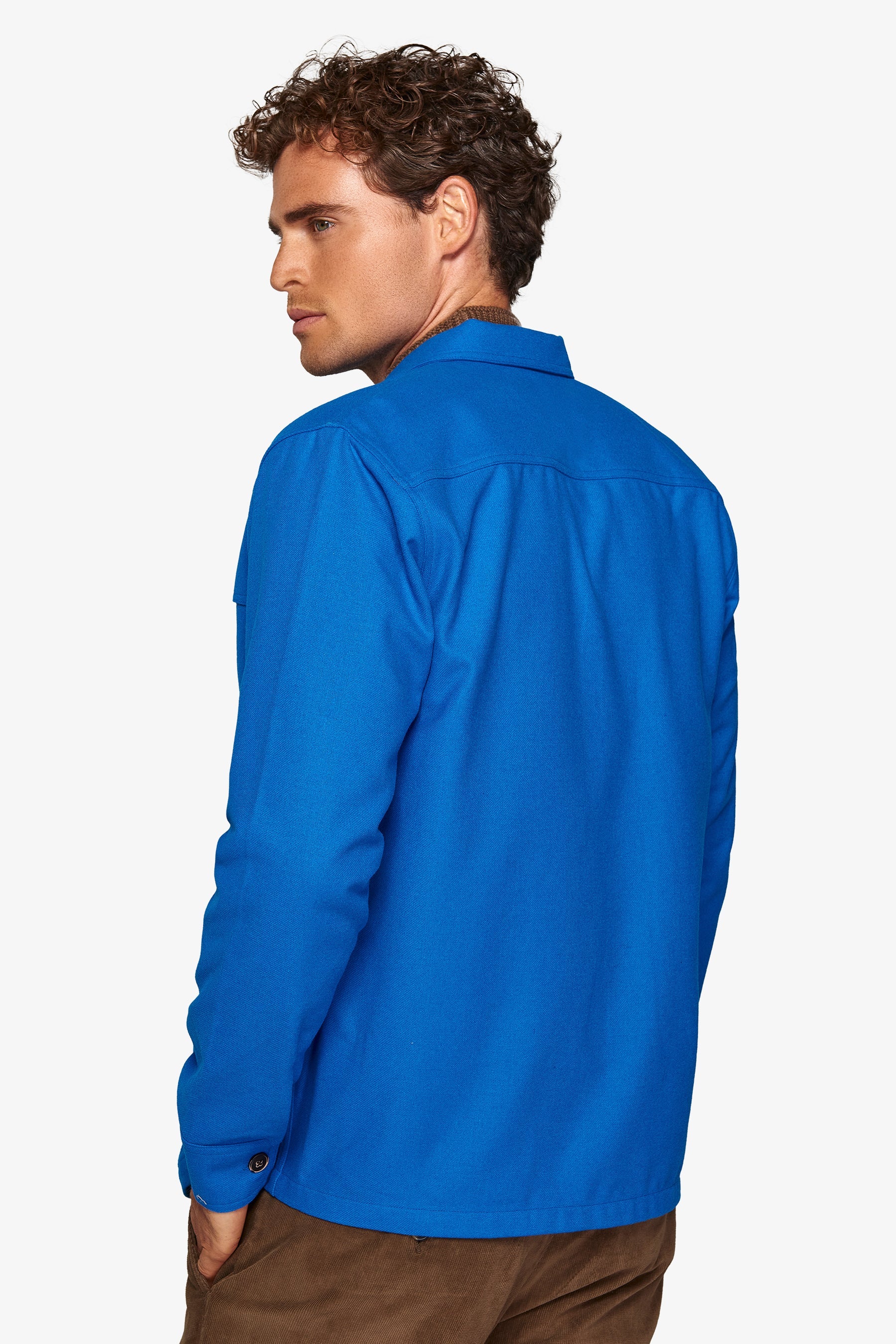 Cobalt flannel overshirt with pockets