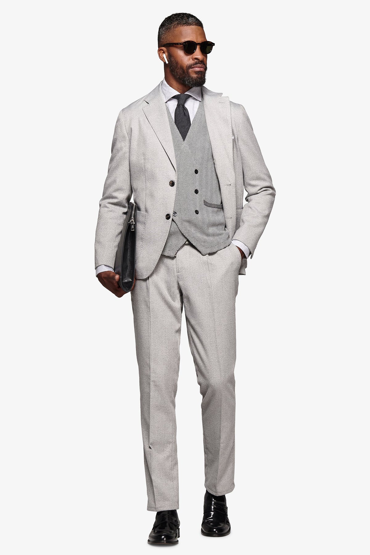 Slim Fit Light Grey Flannel Suit Jacket