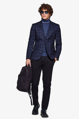 Navy micro bouclé overcheck jacket