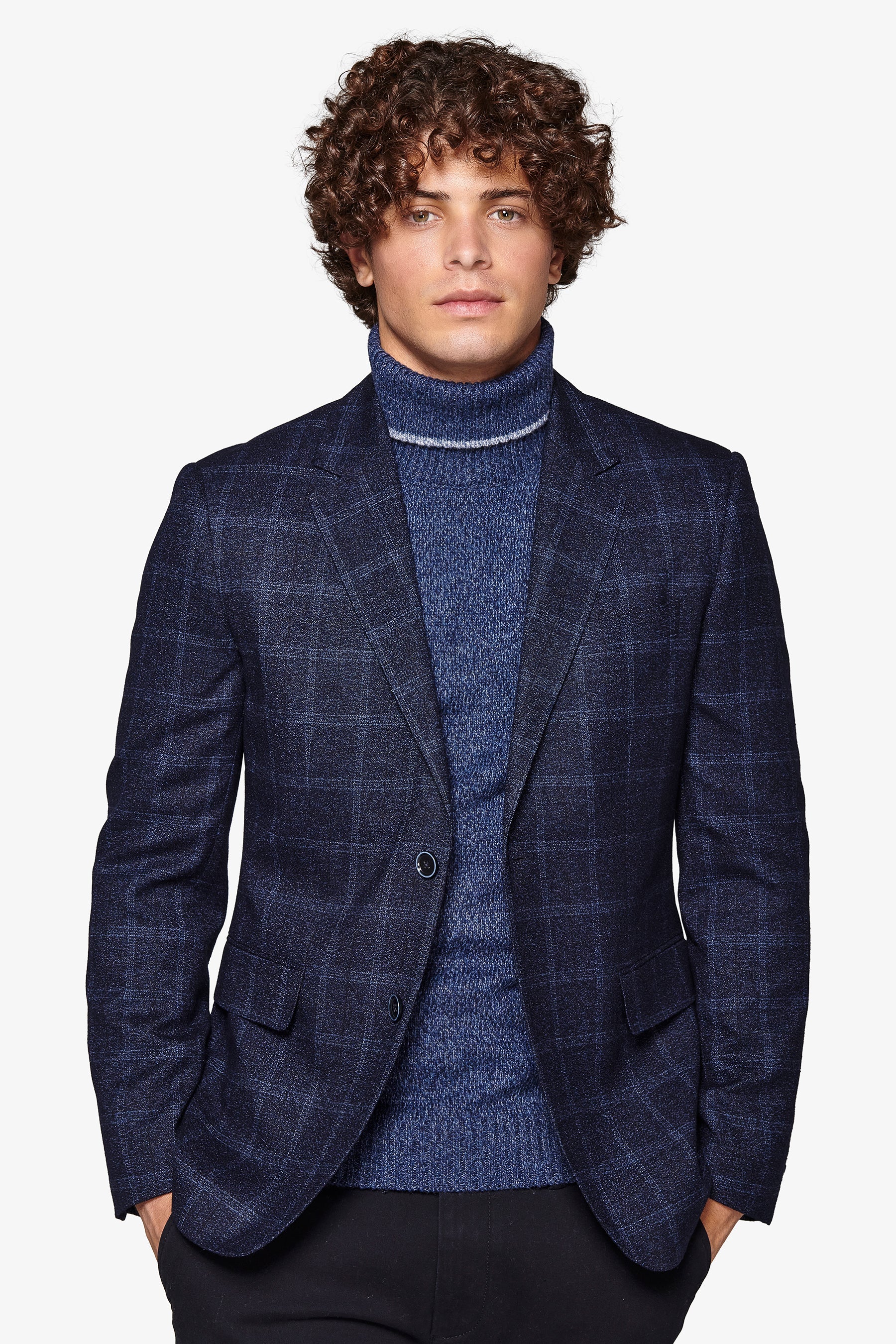 Navy micro bouclé overcheck jacket