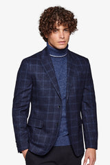 Navy micro bouclé overcheck jacket