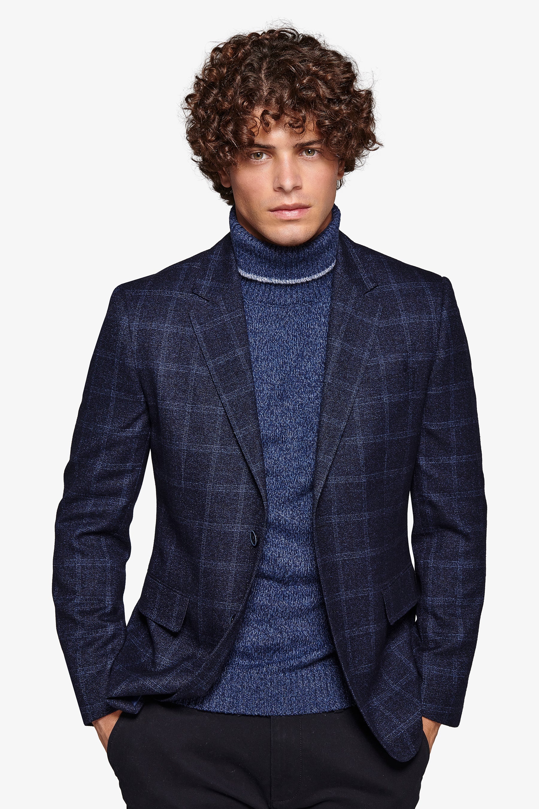 Navy micro bouclé overcheck jacket