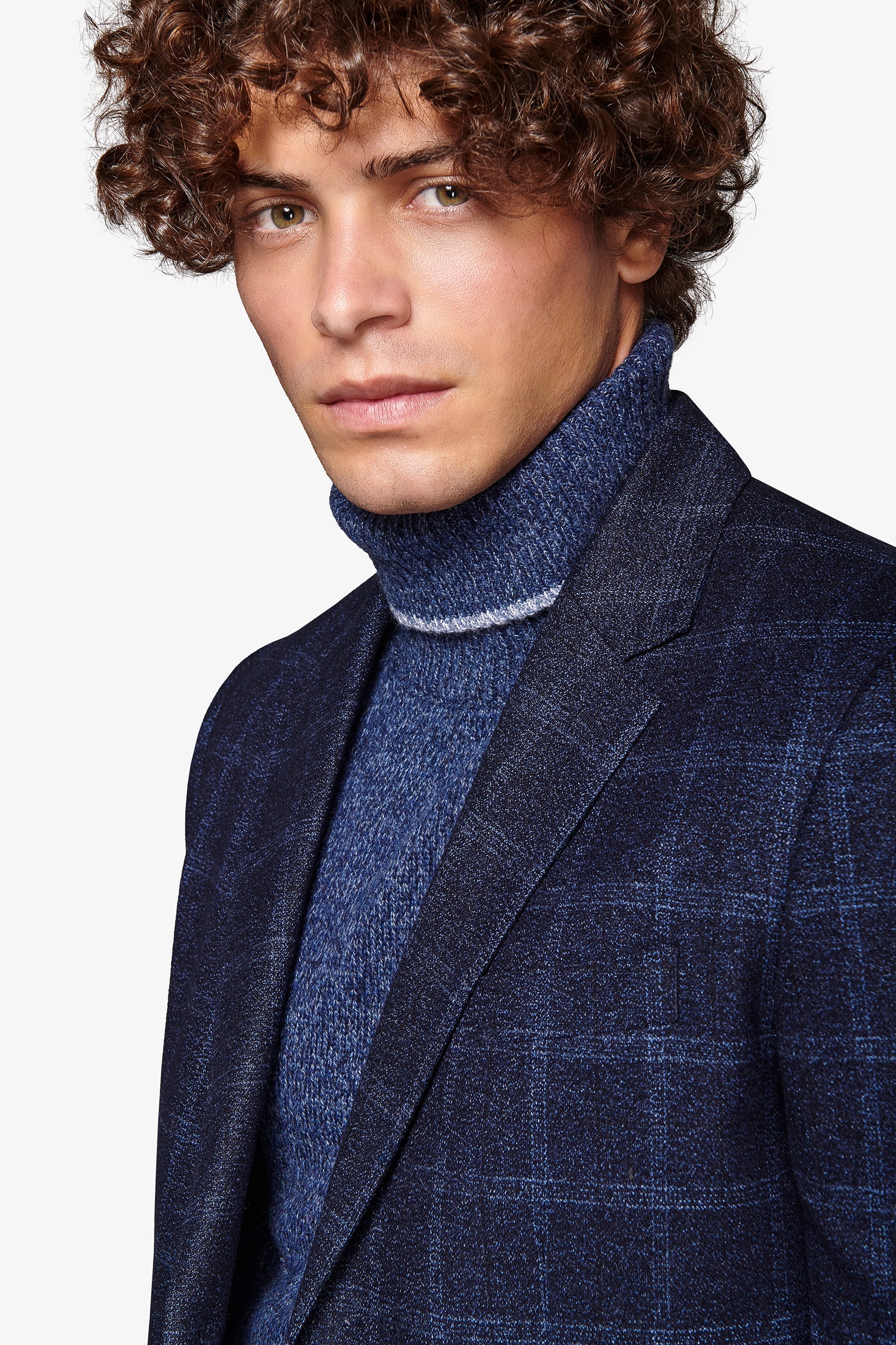 Navy micro bouclé overcheck jacket