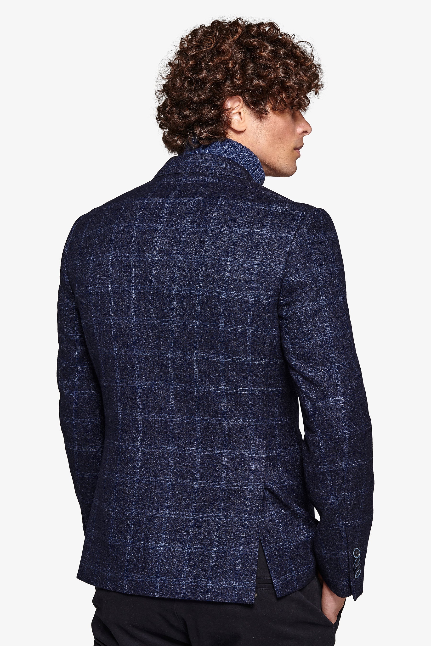 Navy micro bouclé overcheck jacket