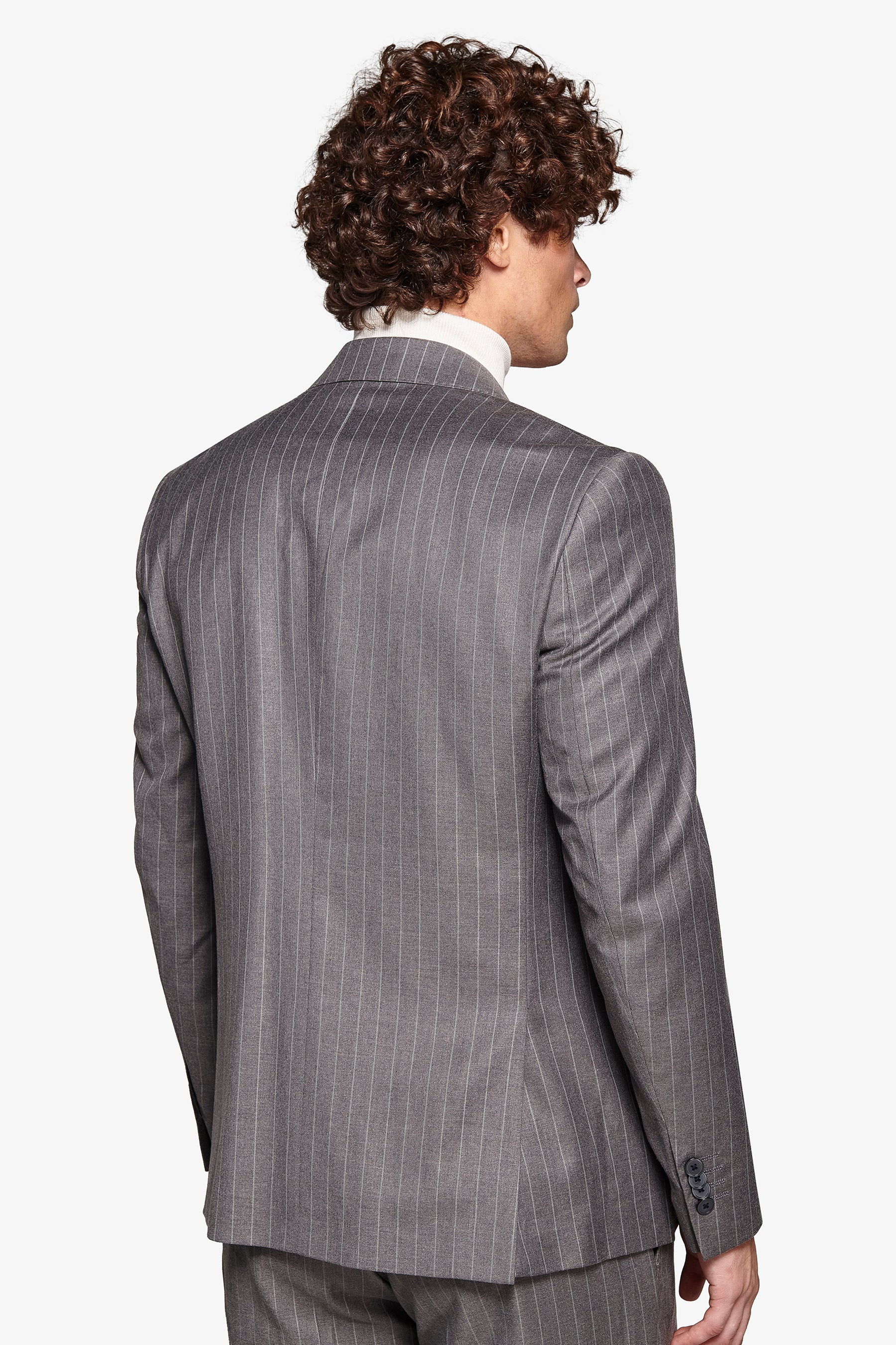 Gray pinstripe patterned suit jacket