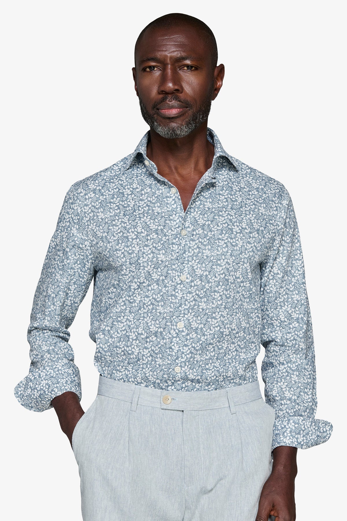 Linen blend shirt with air force flower print