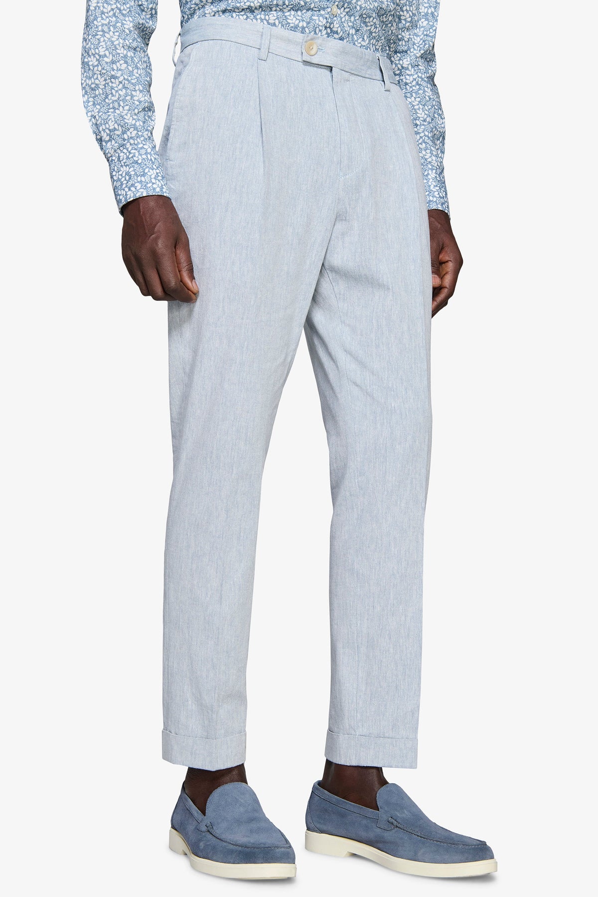 Light blue flamed linen blend trousers