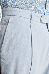 Light blue flamed linen blend trousers