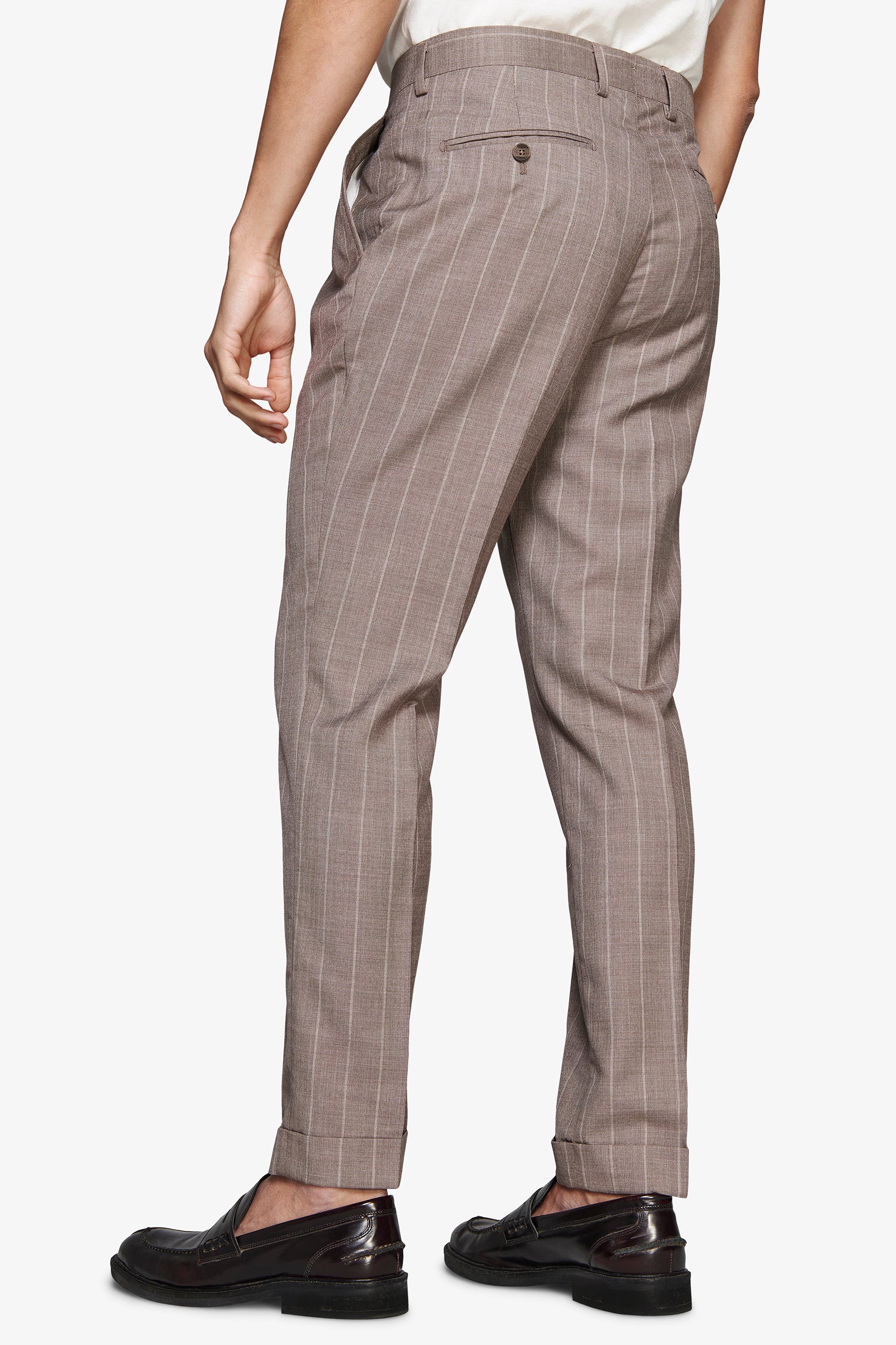 Pantaloni misto lino gessati tortora-Dan John