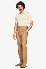 Yellow linen blend knit polo shirt