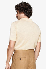 Yellow linen blend knit polo shirt