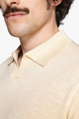 Yellow linen blend knit polo shirt
