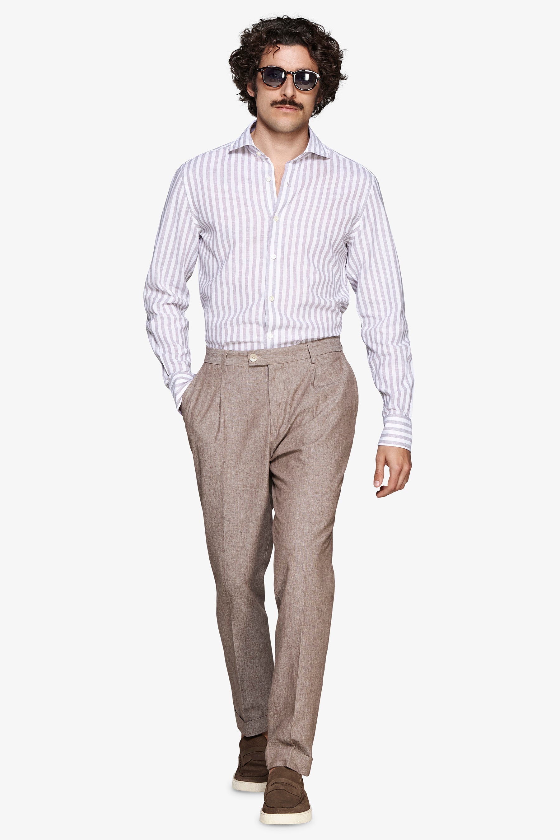 Camicia misto lino a righe tortora-Dan John