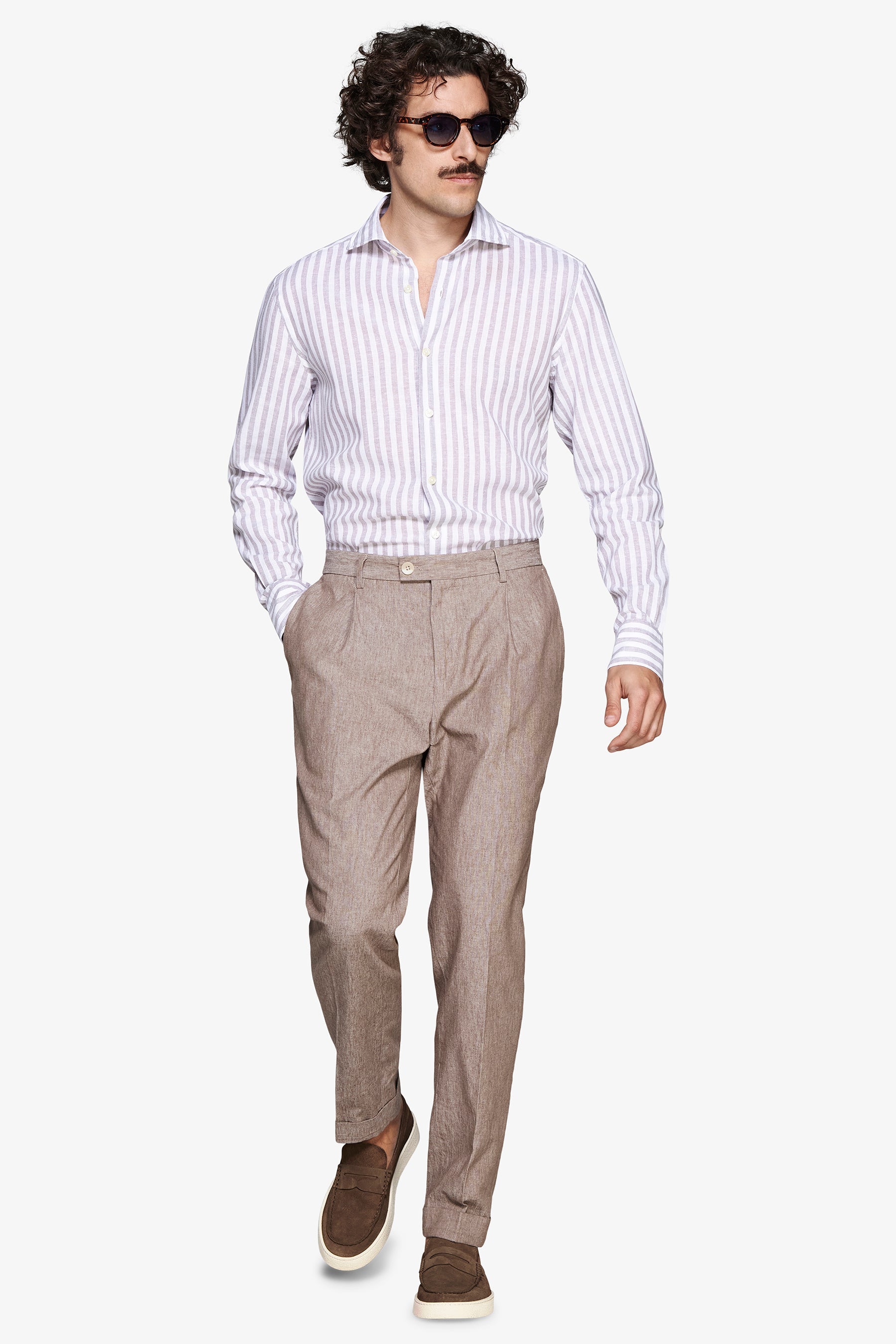 Camicia misto lino a righe tortora-Dan John