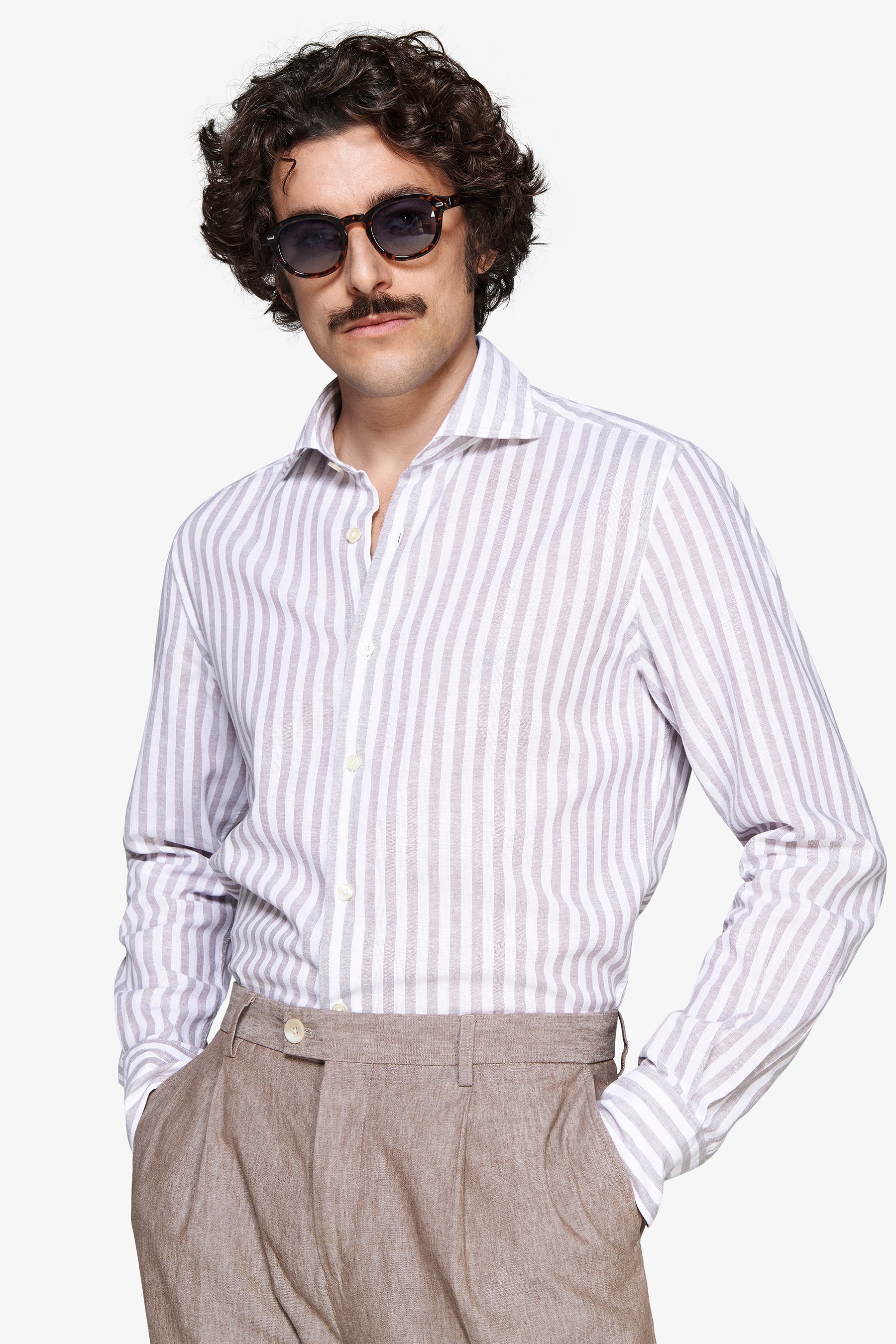 Camicia misto lino a righe tortora-Dan John
