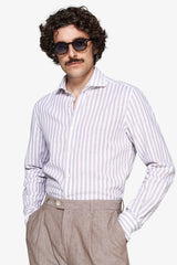 Camicia misto lino a righe tortora-Dan John