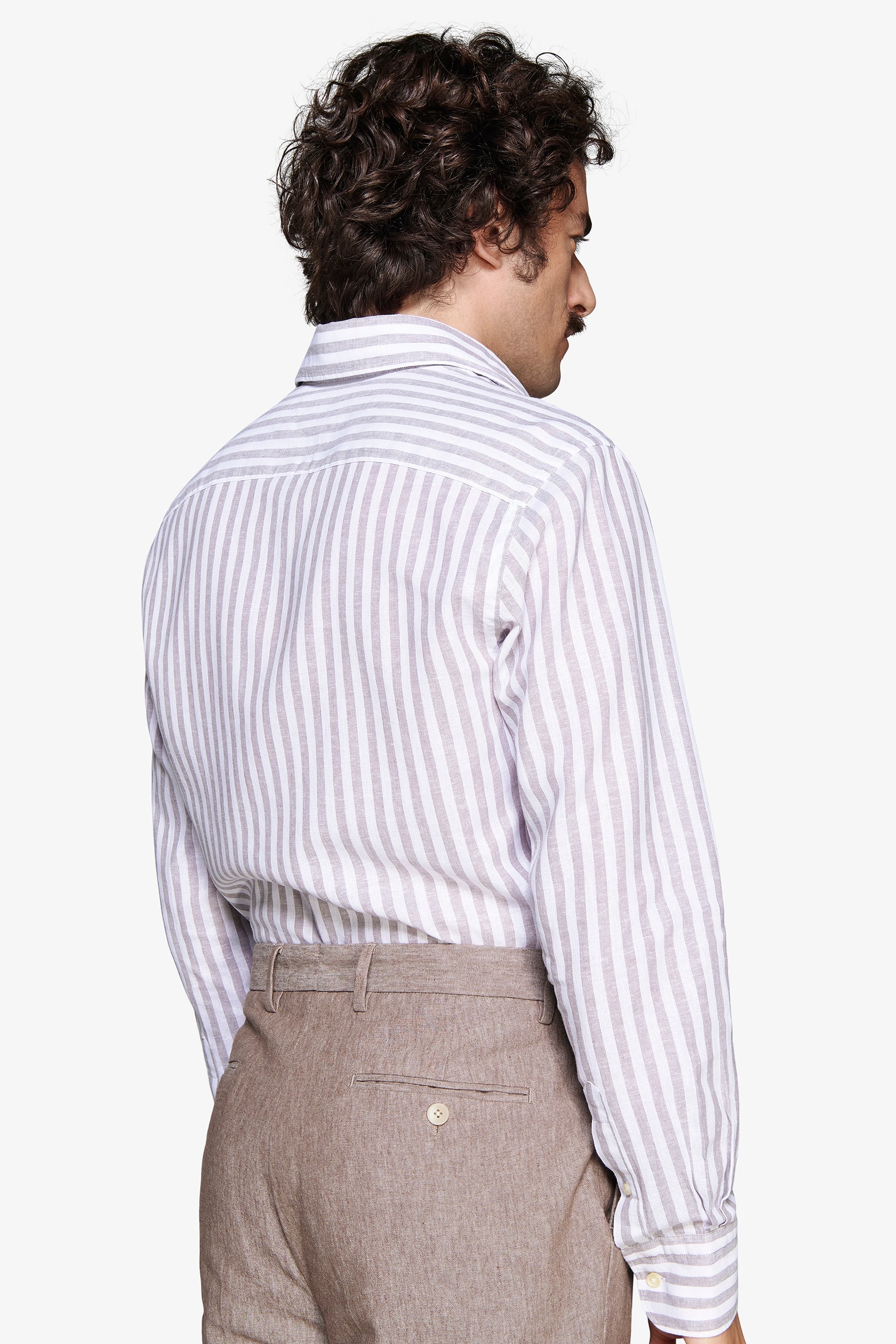 Camicia misto lino a righe tortora-Dan John