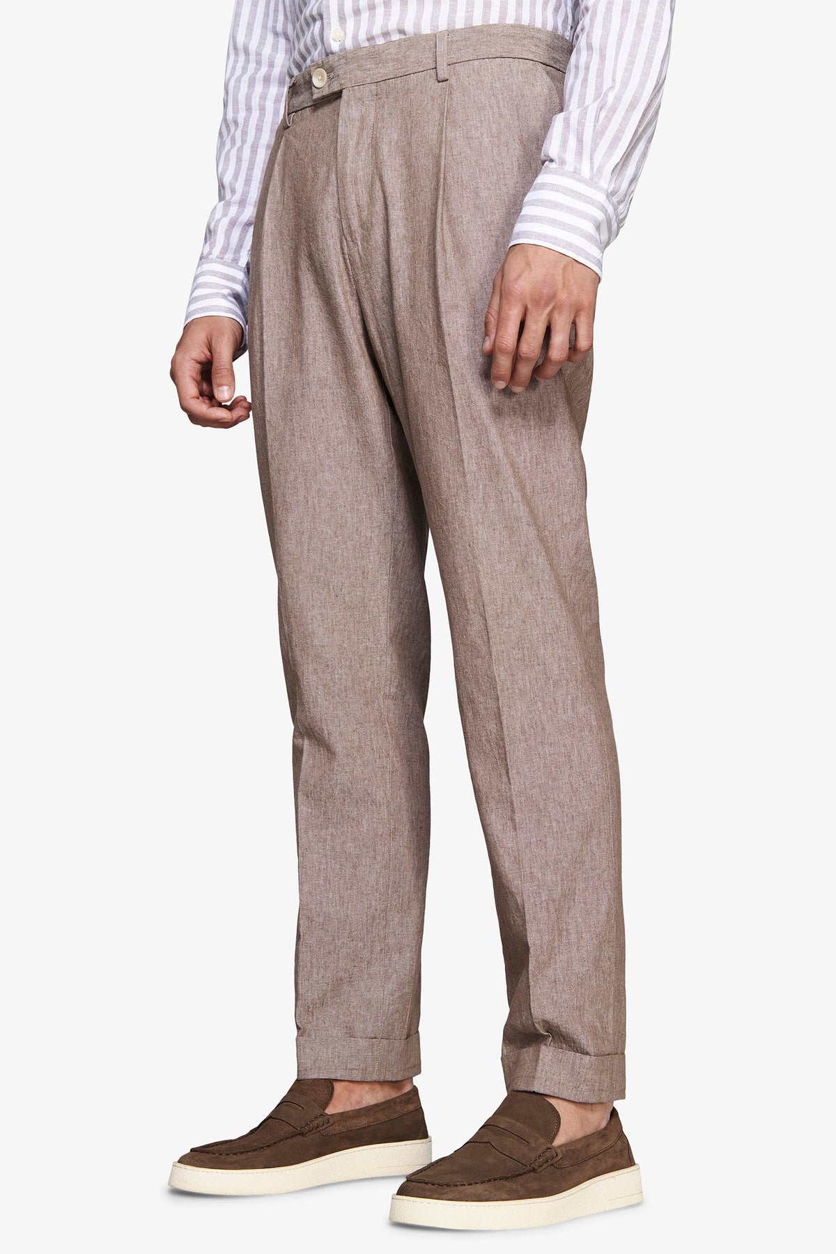 Dove grey flamed linen blend trousers