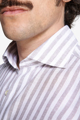 Camicia misto lino a righe tortora-Dan John
