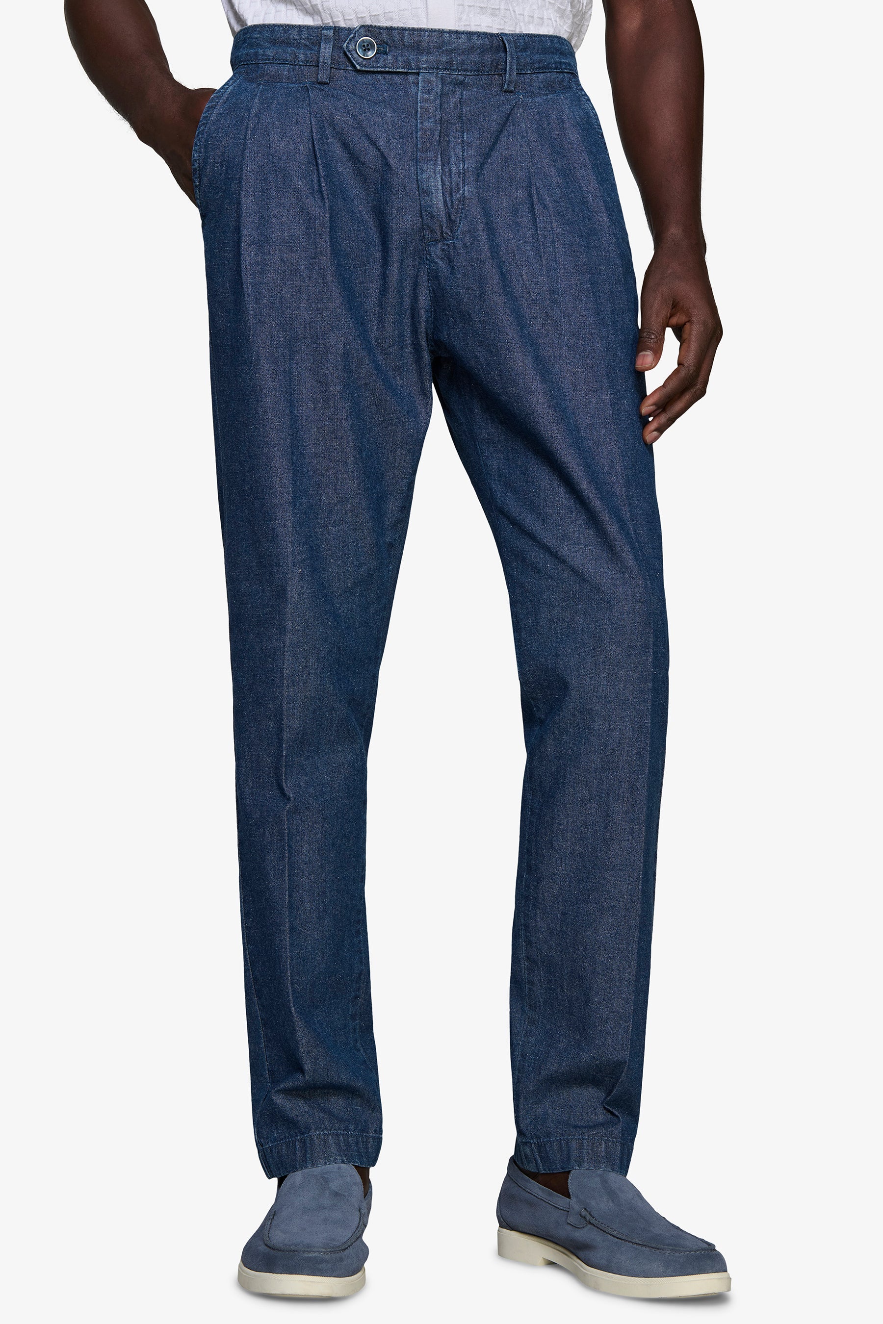 Pantaloni doppia pinces chambray-Dan John