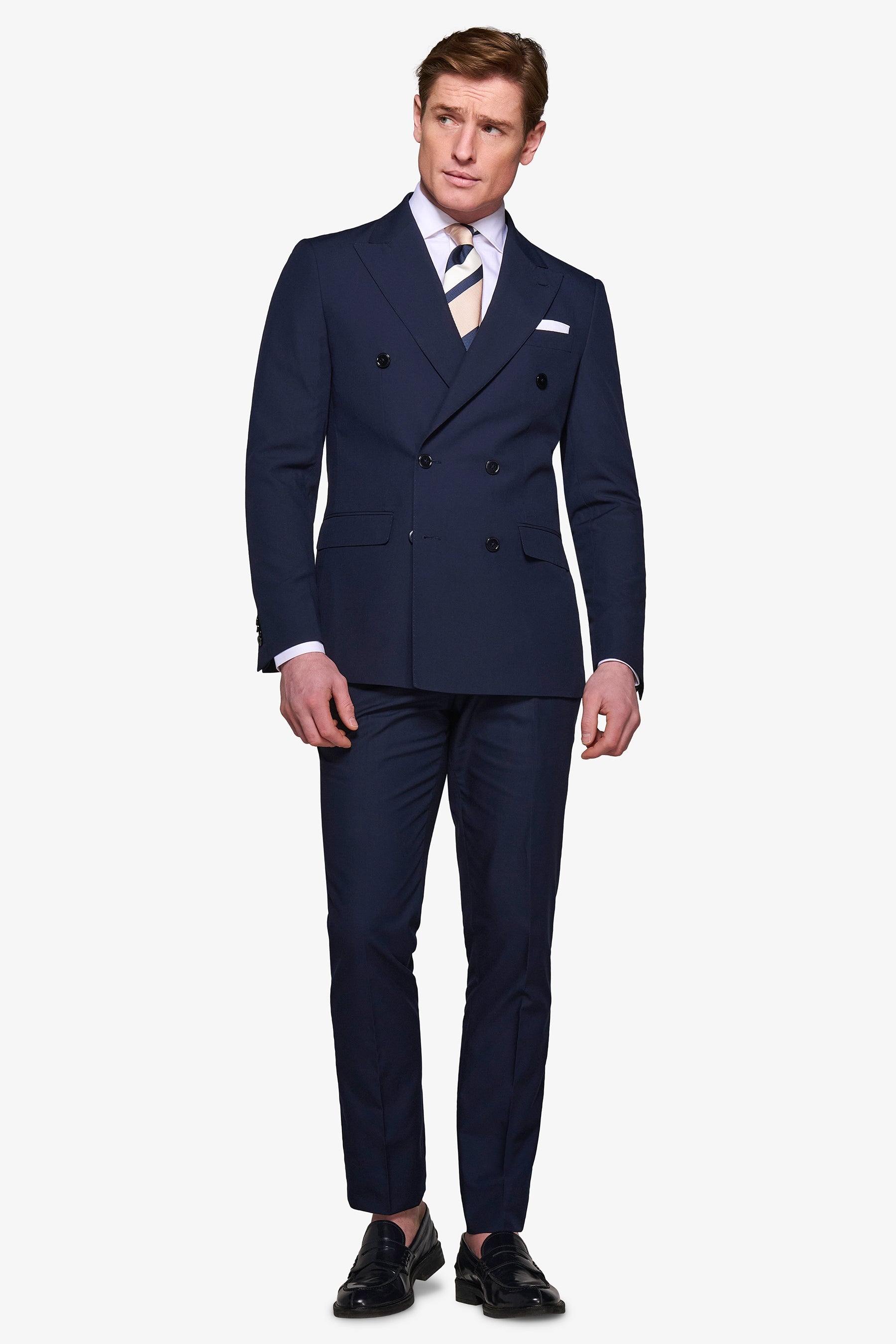 Slim blue double-breasted suit jacket