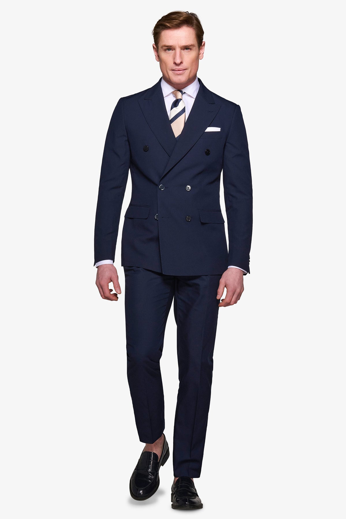 Slim blue double-breasted suit jacket