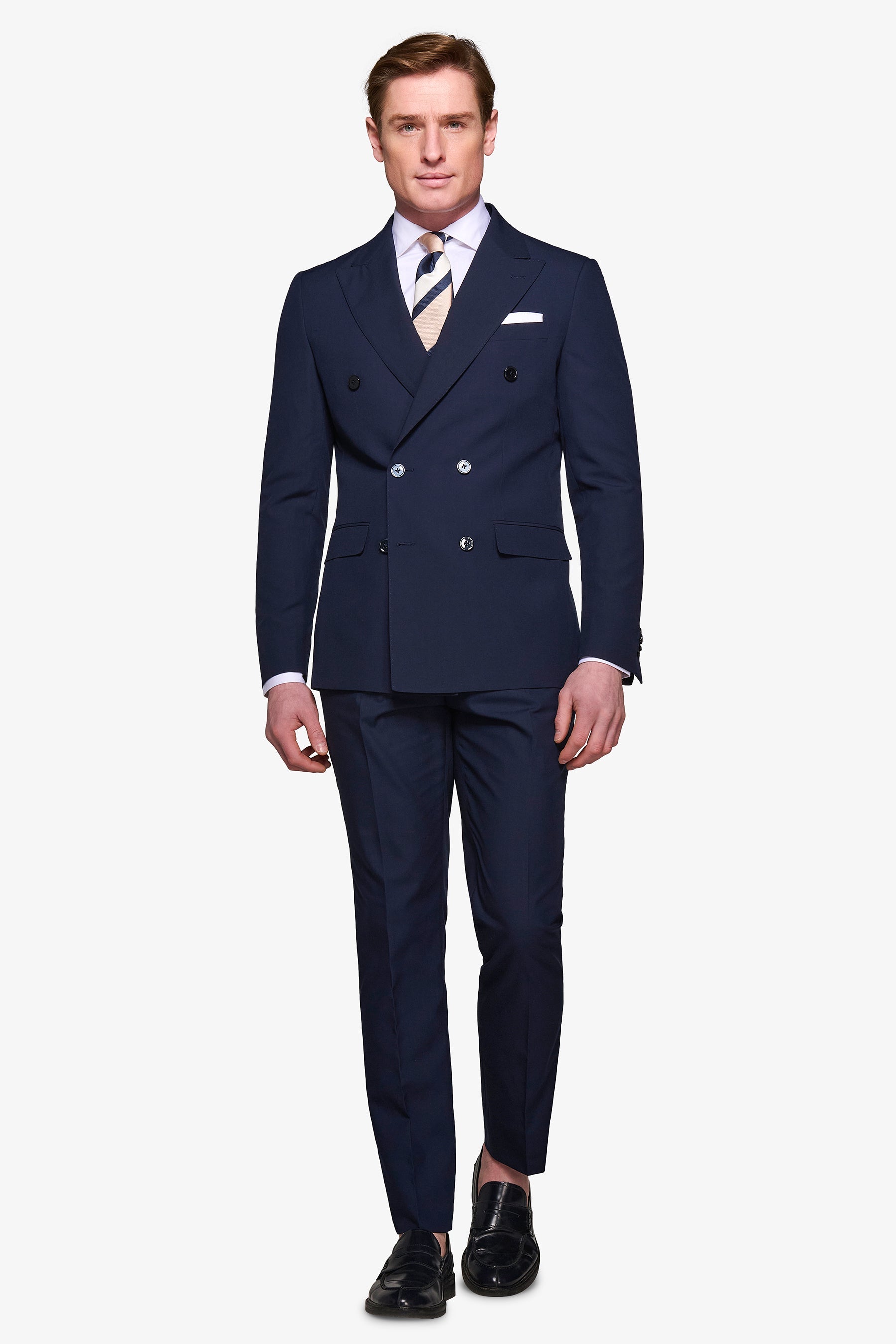 Slim blue double-breasted suit jacket