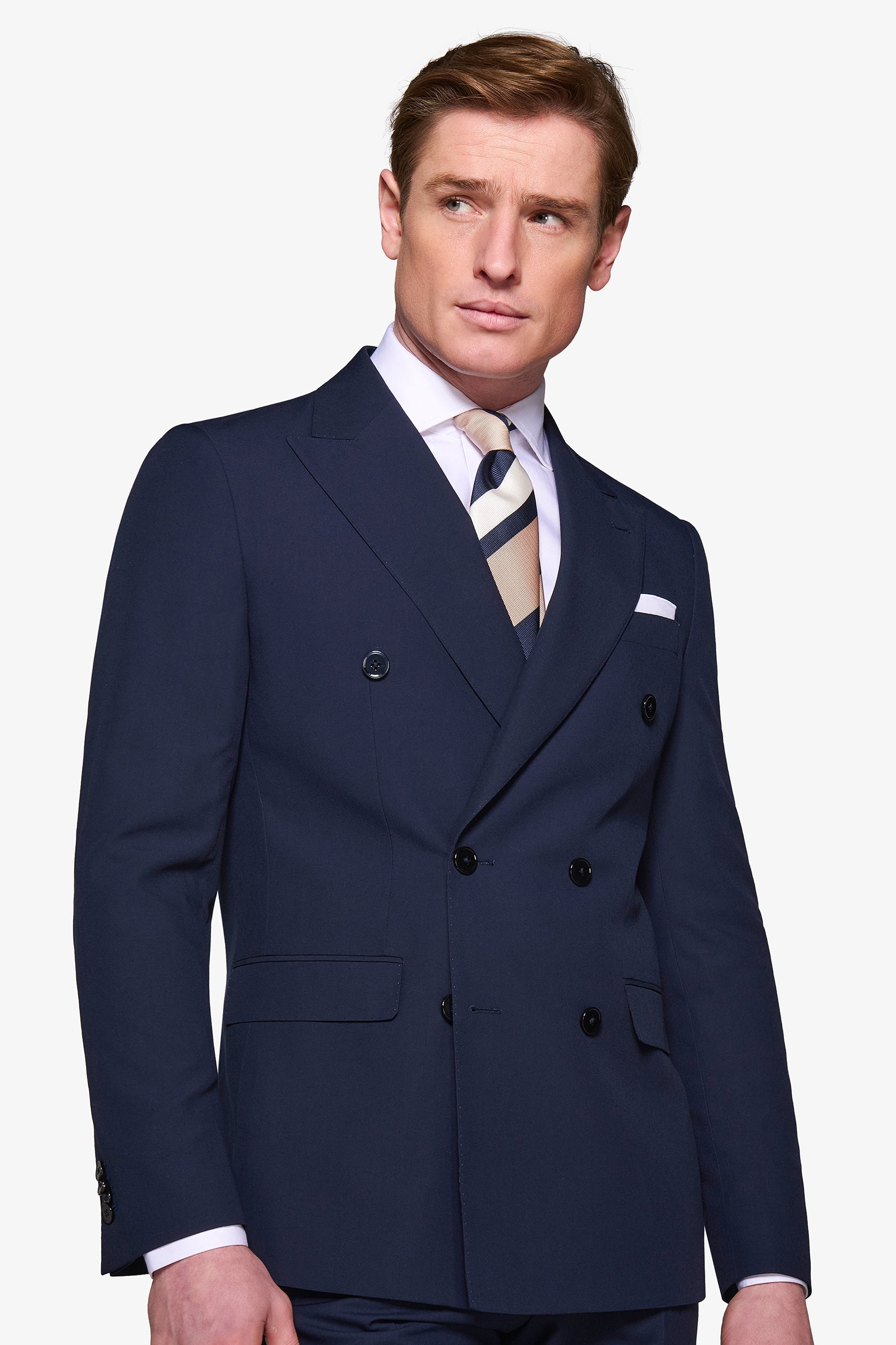 Slim blue double-breasted suit jacket