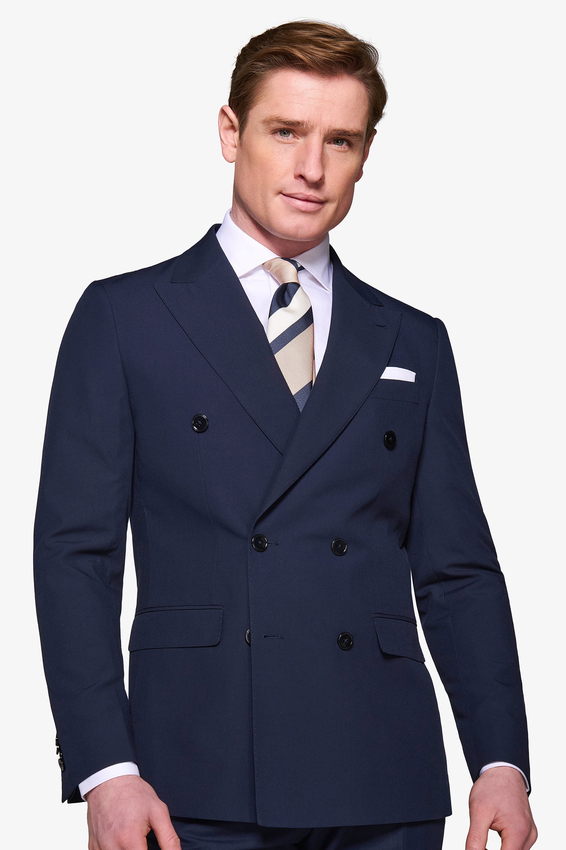 Slim blue double-breasted suit jacket