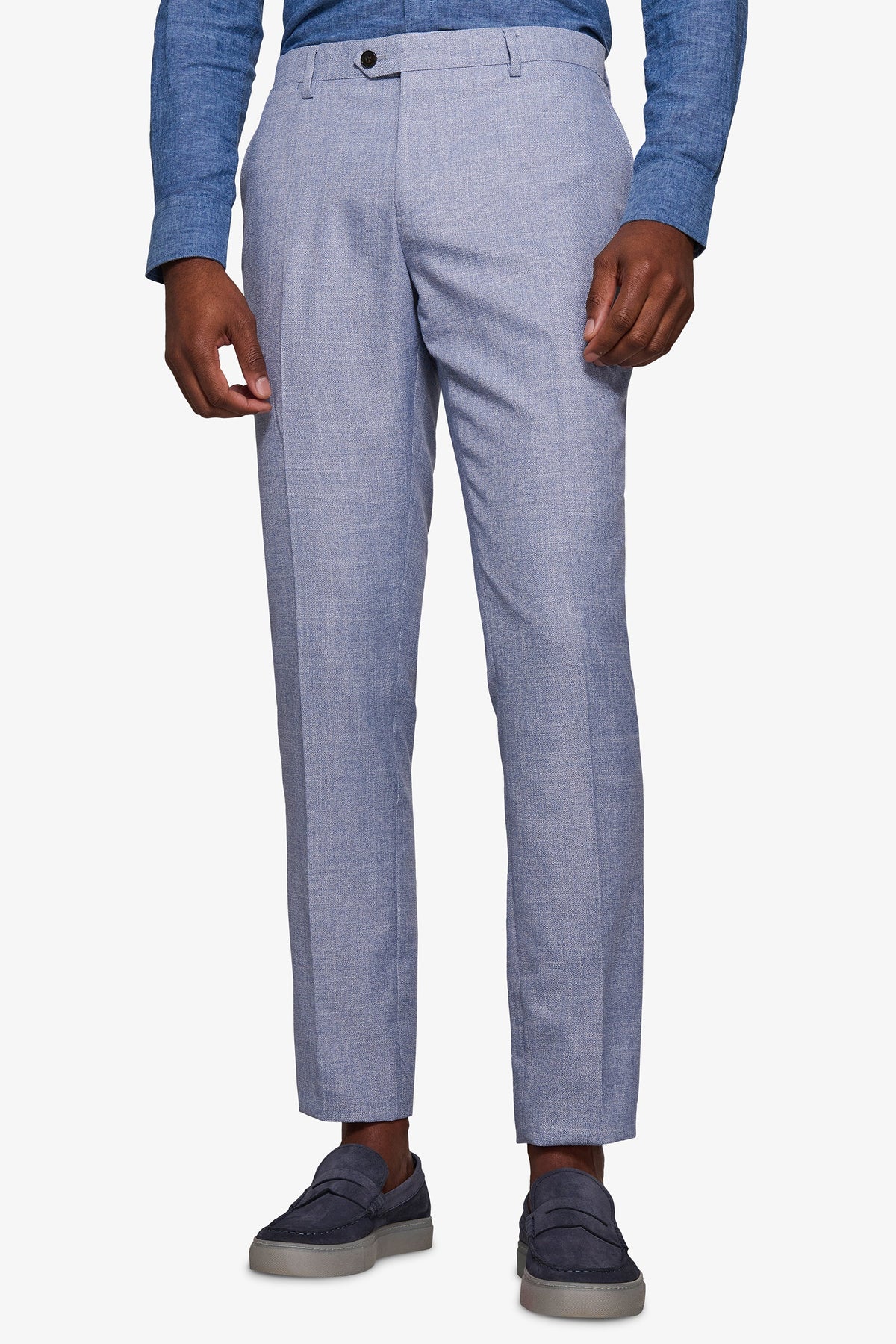 Slim light blue slub suit trousers