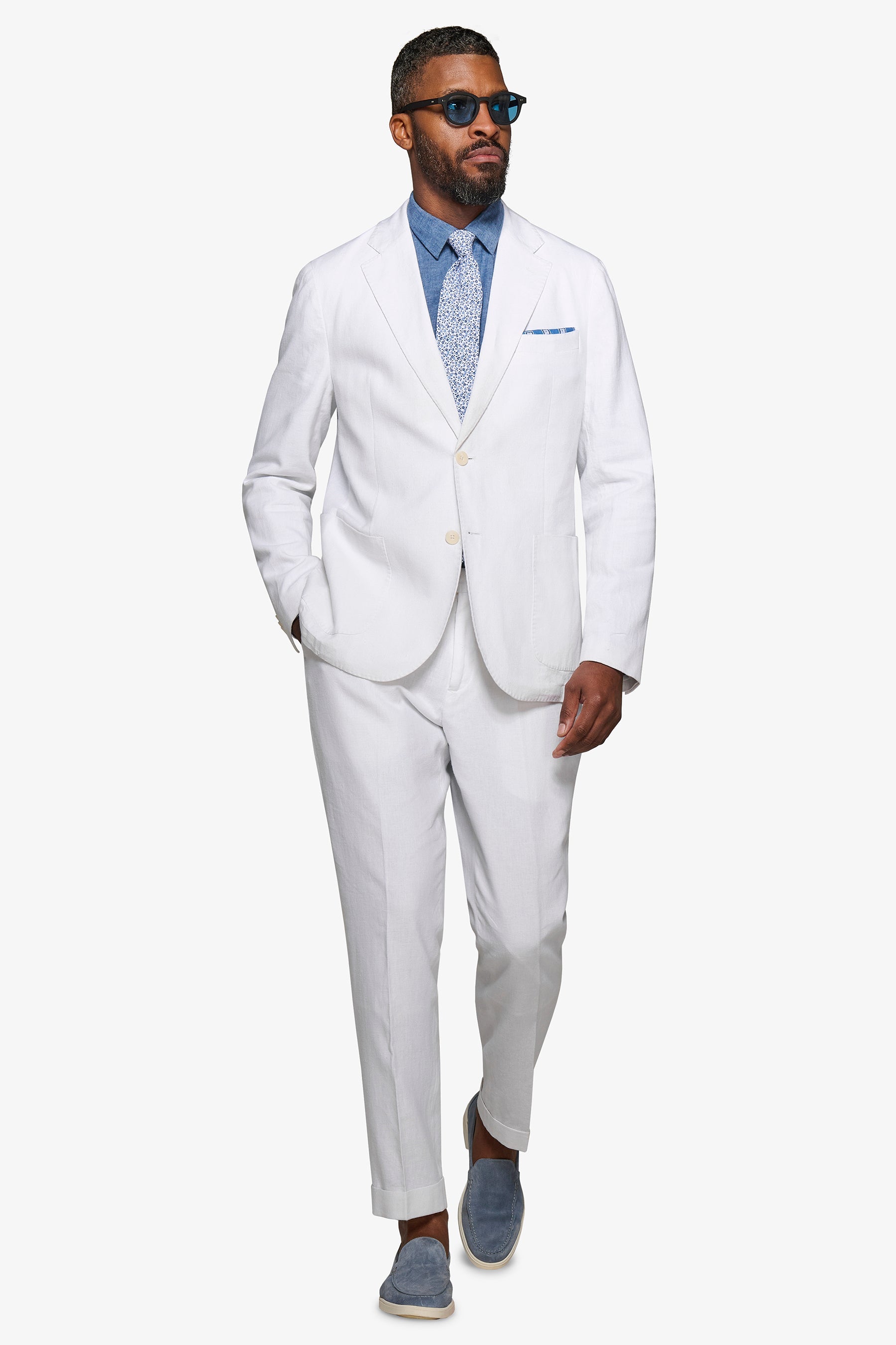 White linen blend suit jacket