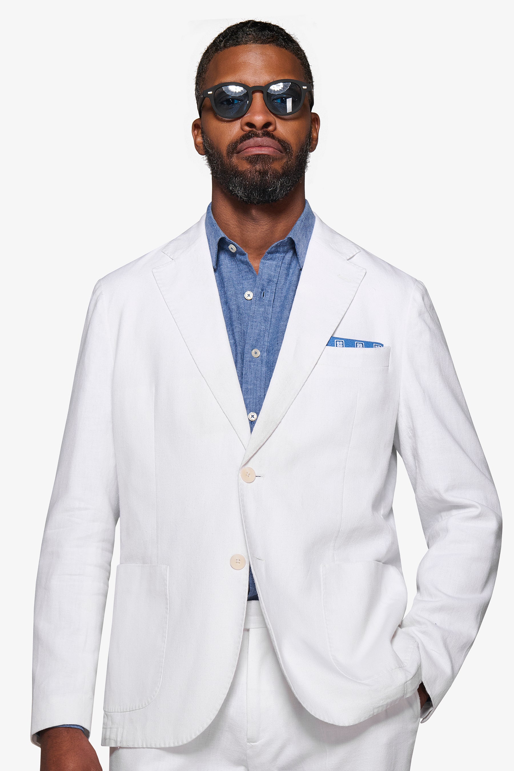 White linen blend suit jacket