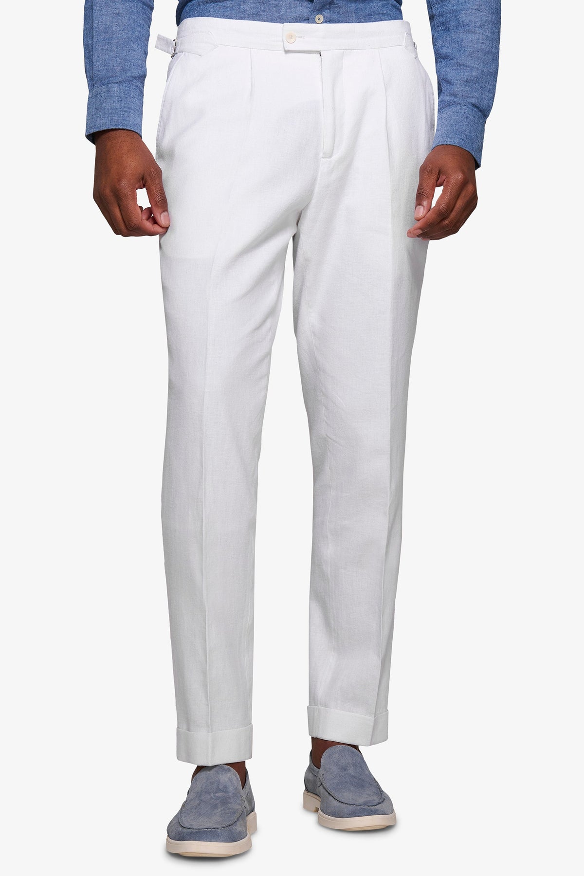 White linen blend suit trousers
