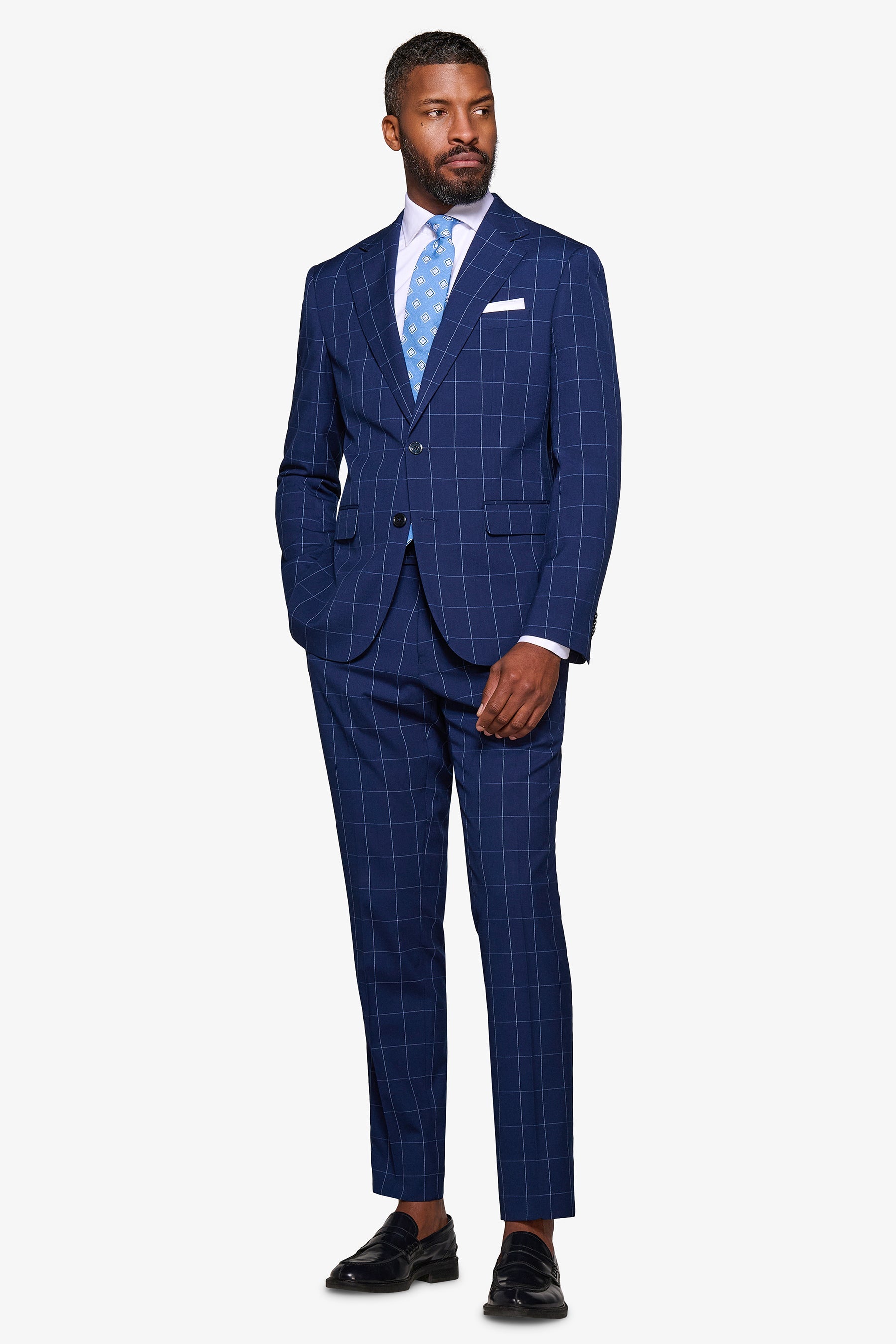 Blue windowpane suit jacket