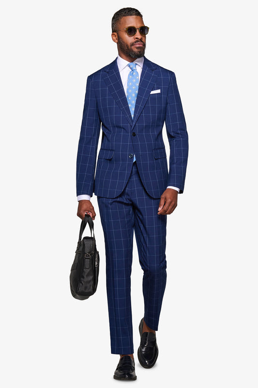 Blue windowpane suit jacket 1800