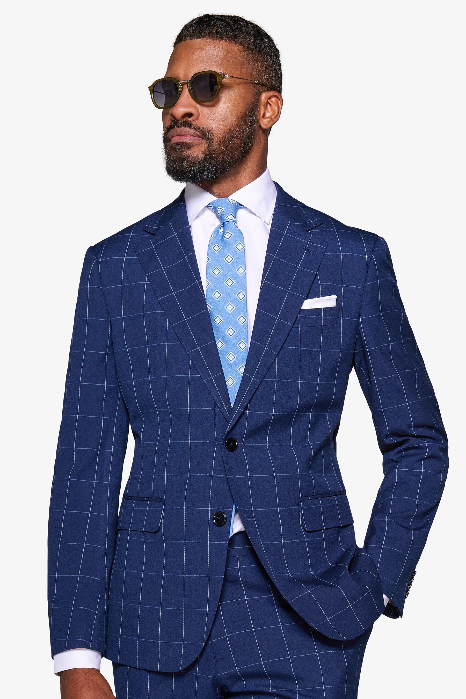 Blue windowpane suit jacket