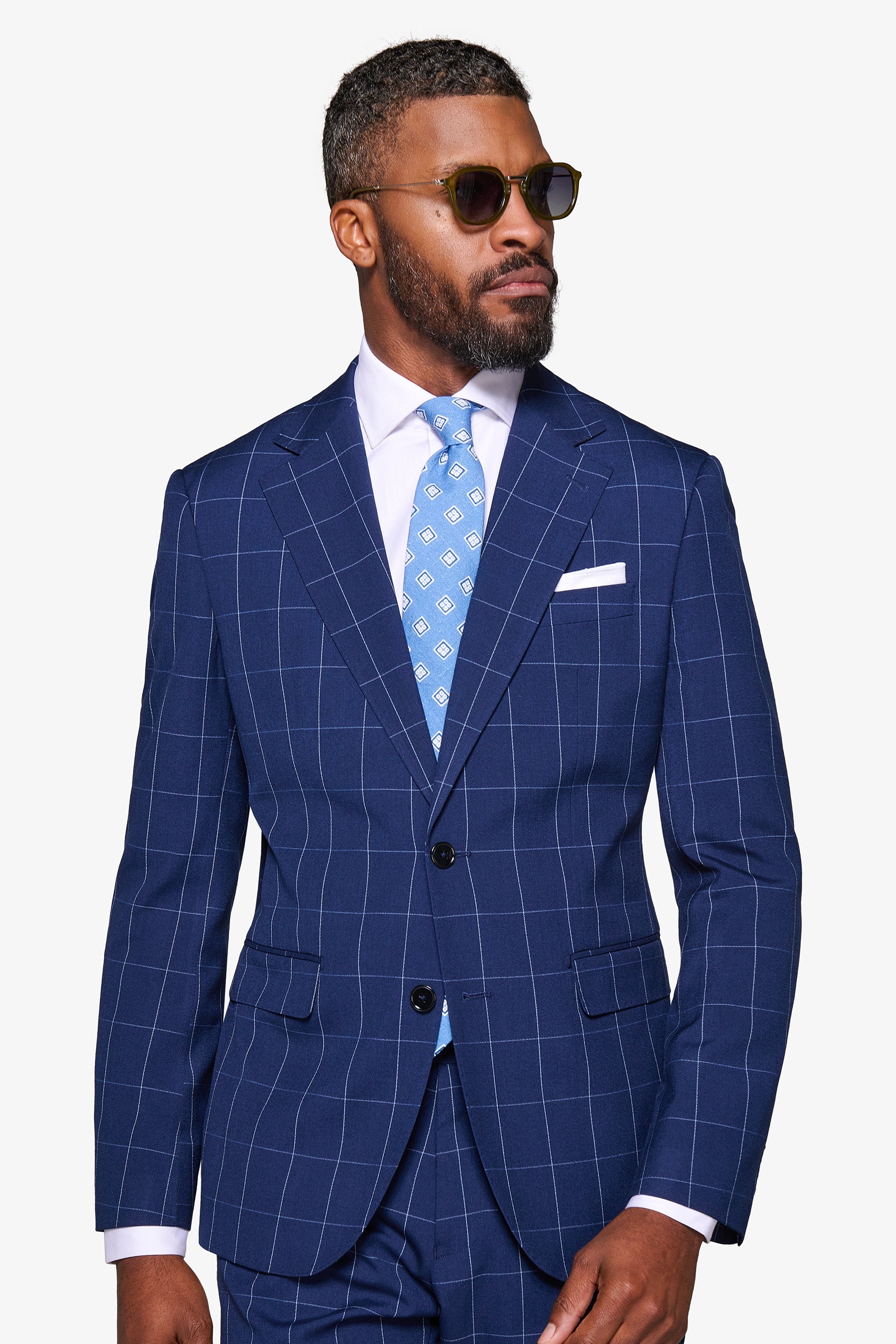 Blue windowpane suit jacket