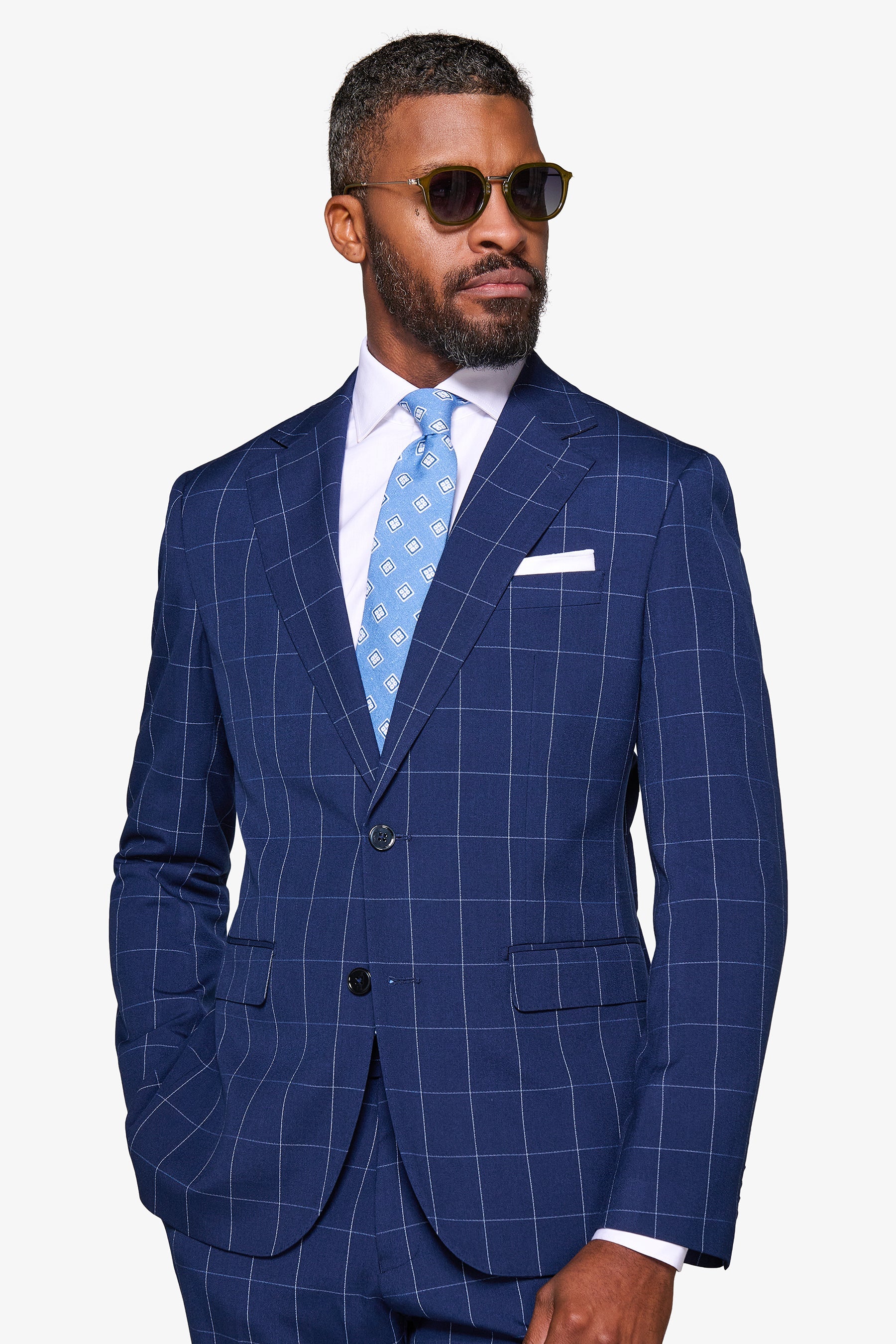 Blue windowpane suit jacket