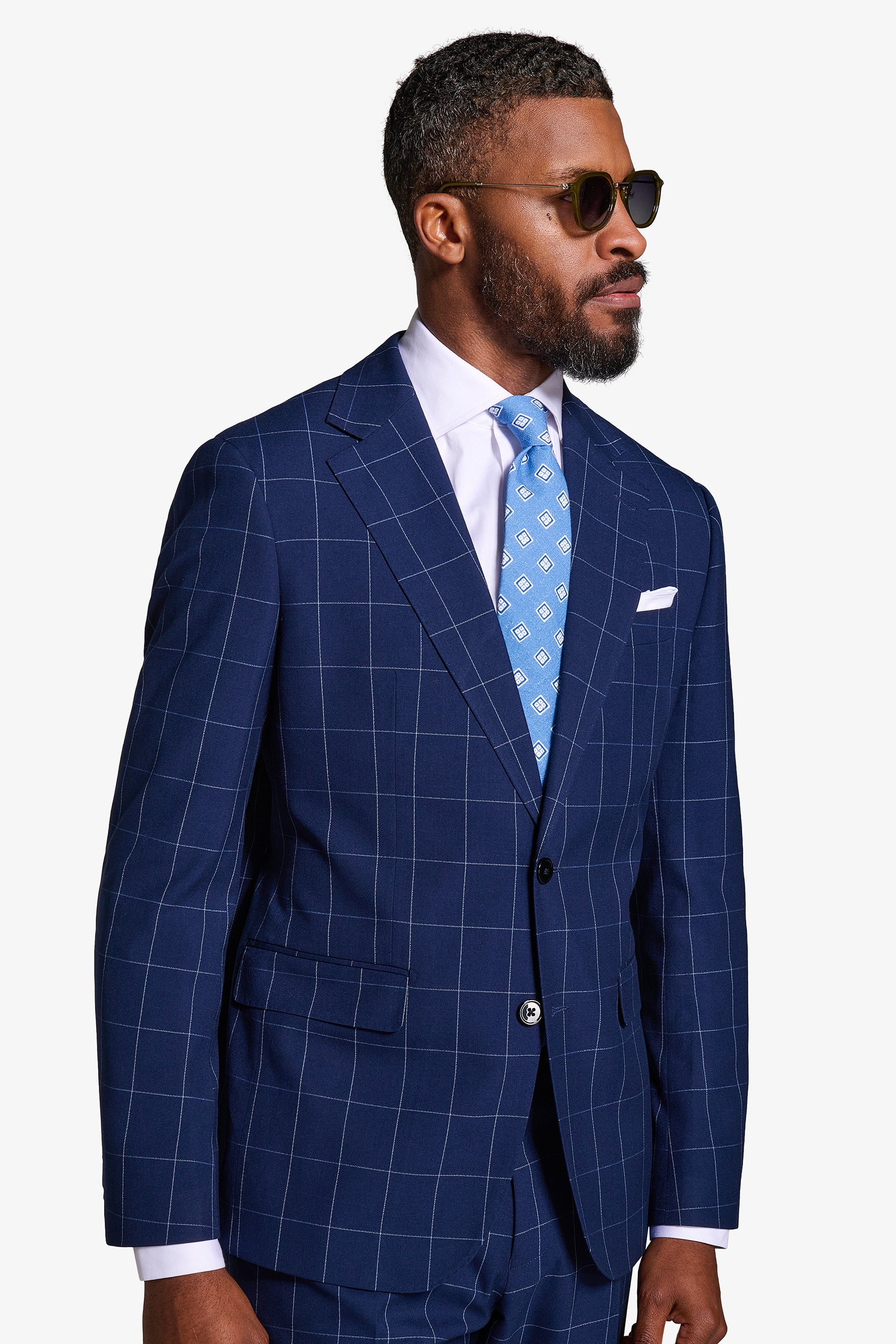 Blue windowpane suit jacket