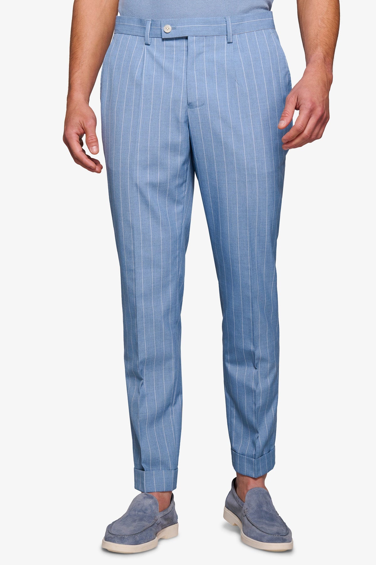 Light blue melange pinstriped suit trousers