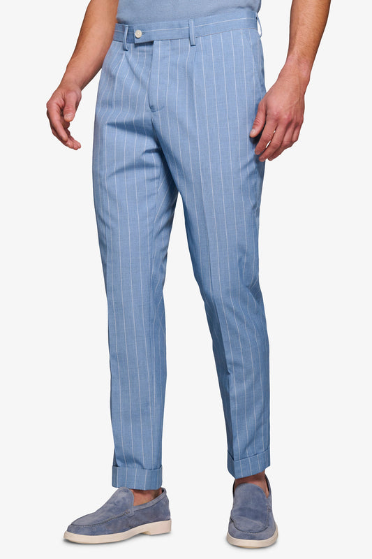Light blue melange pinstriped suit trousers 1800
