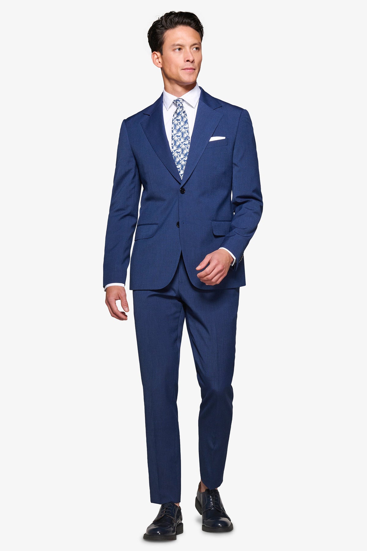 Slim blue pinpoint weave suit jacket