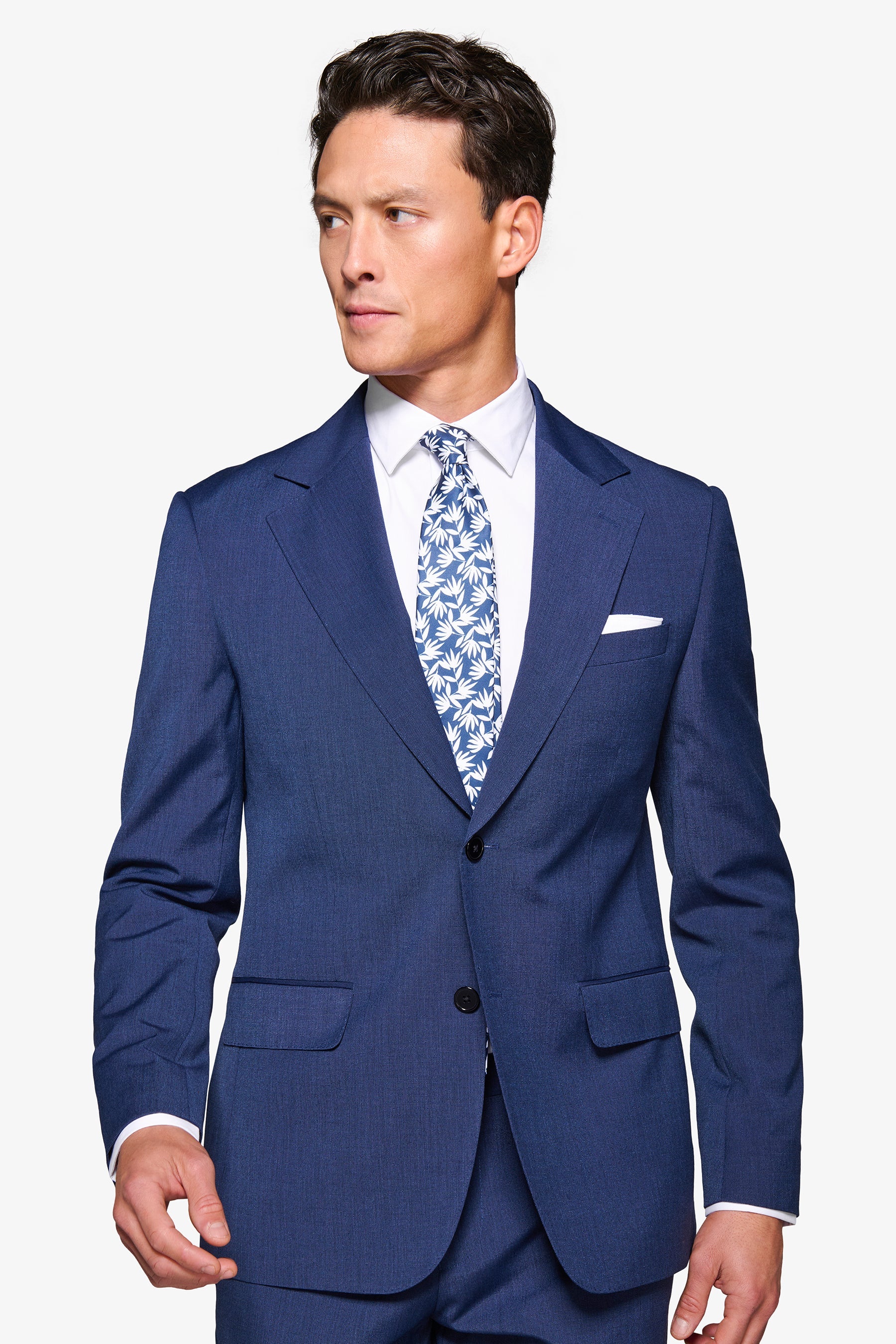 Slim blue pinpoint weave suit jacket