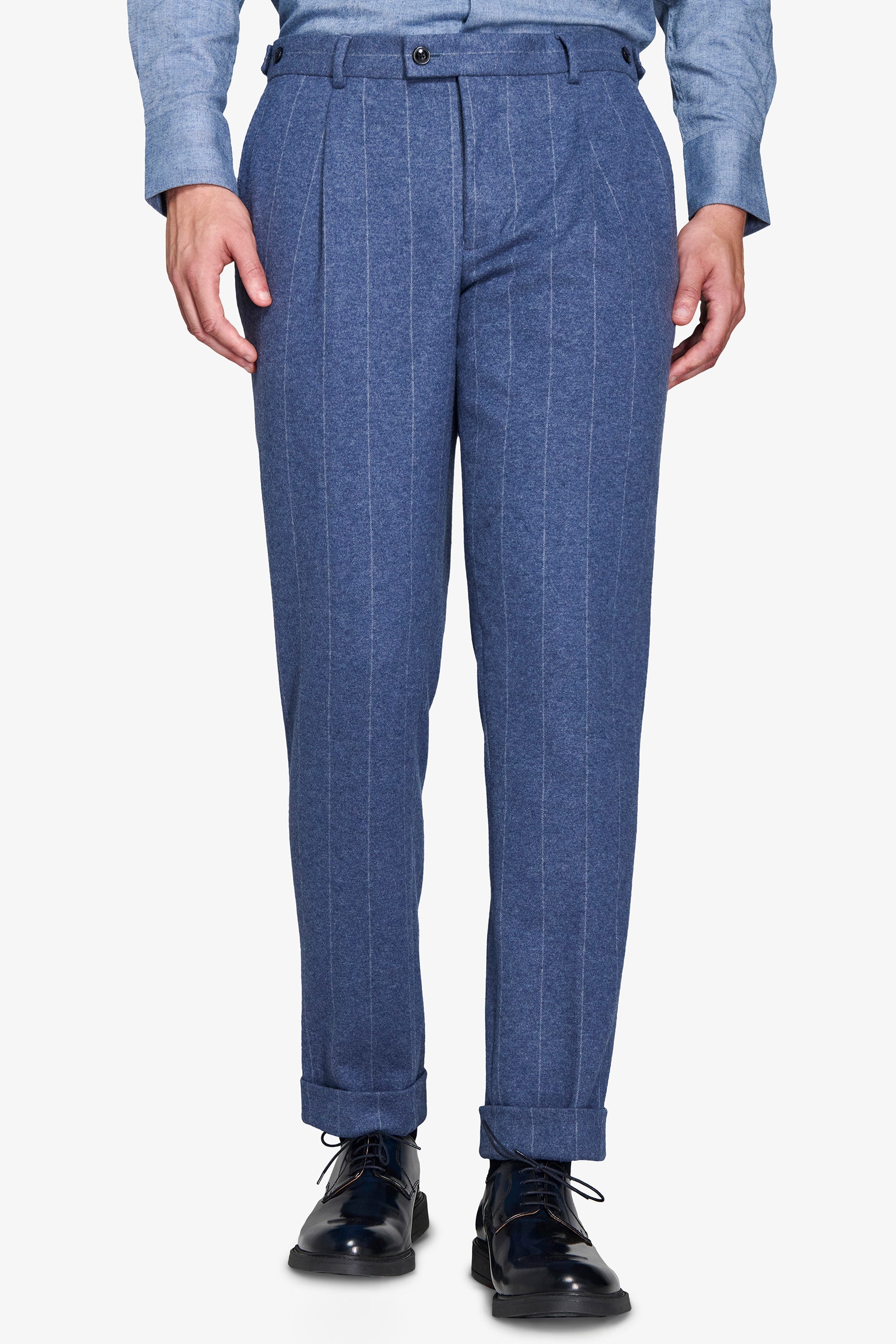 Pantaloni da abito gessato celeste-Dan John
