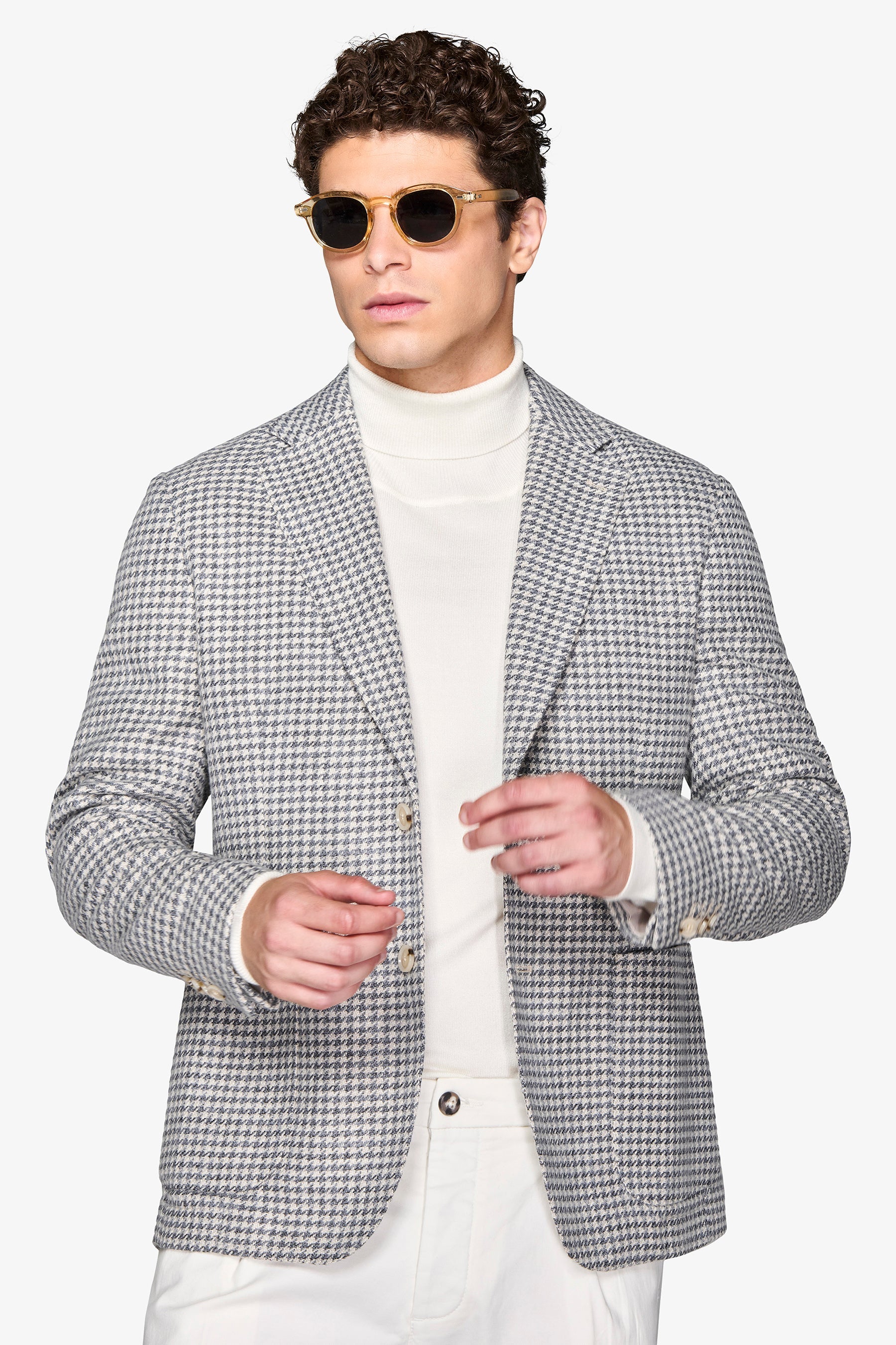 Giacca pied de poule misto lana grigio medio-Dan John