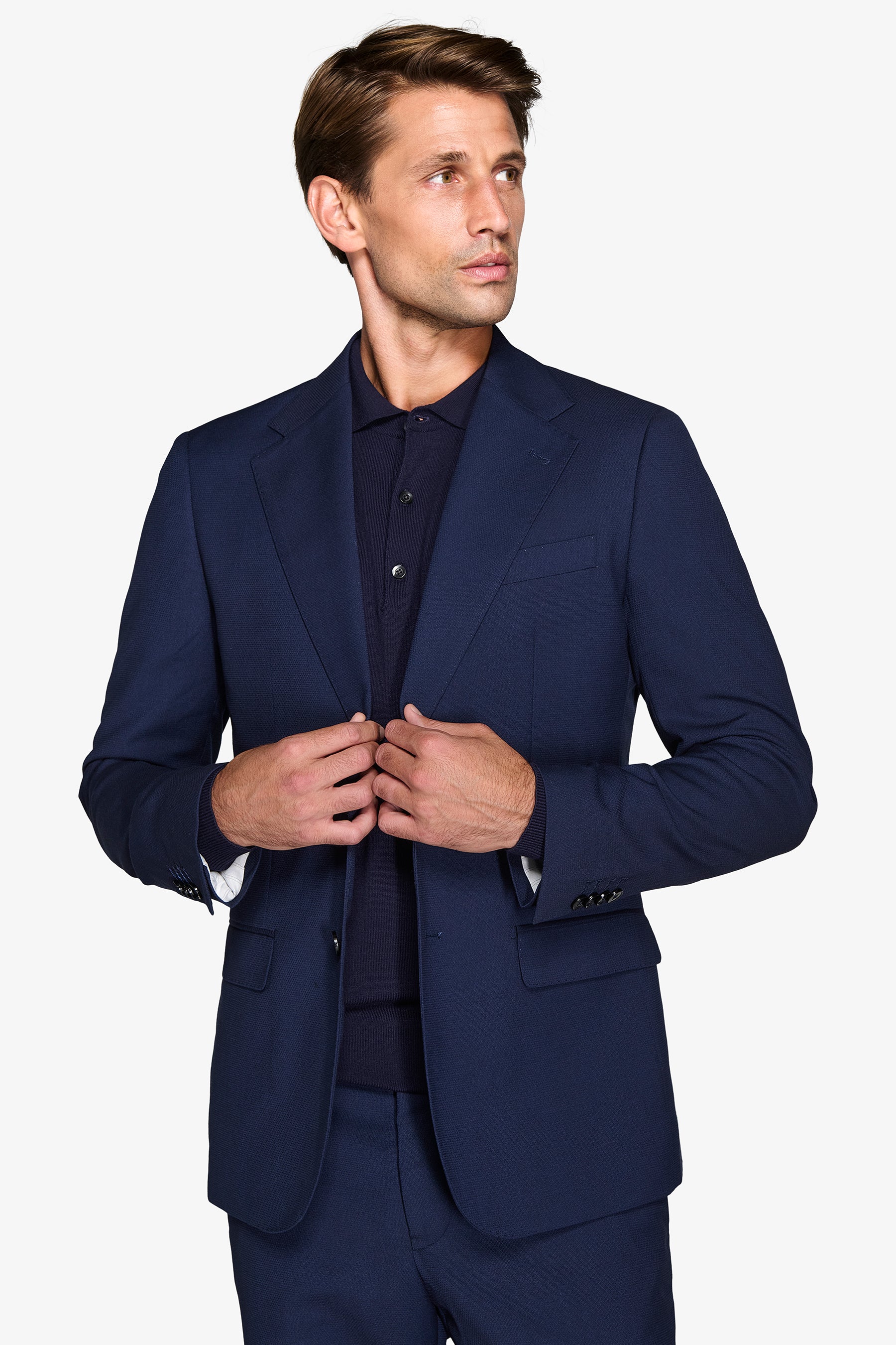 Giacca da abito armaturata blu slim-Dan John