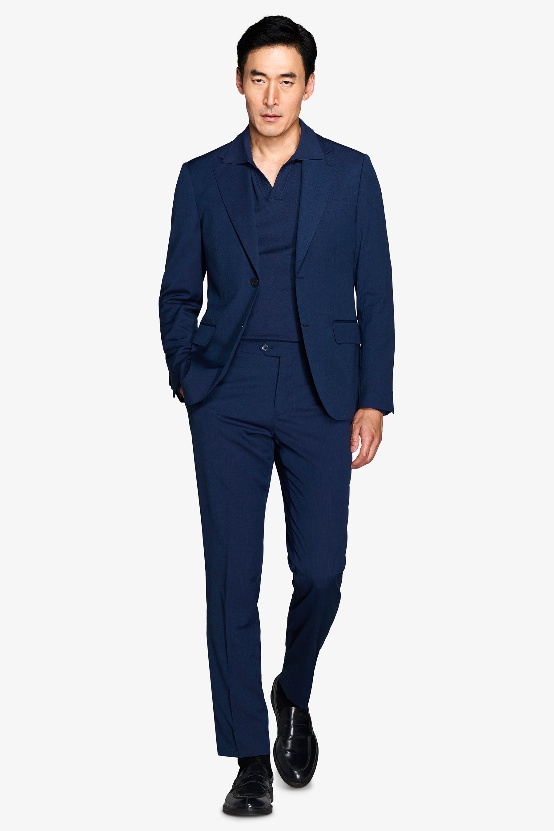 Giacca da abito trama punto a spillo blu slim-Dan John