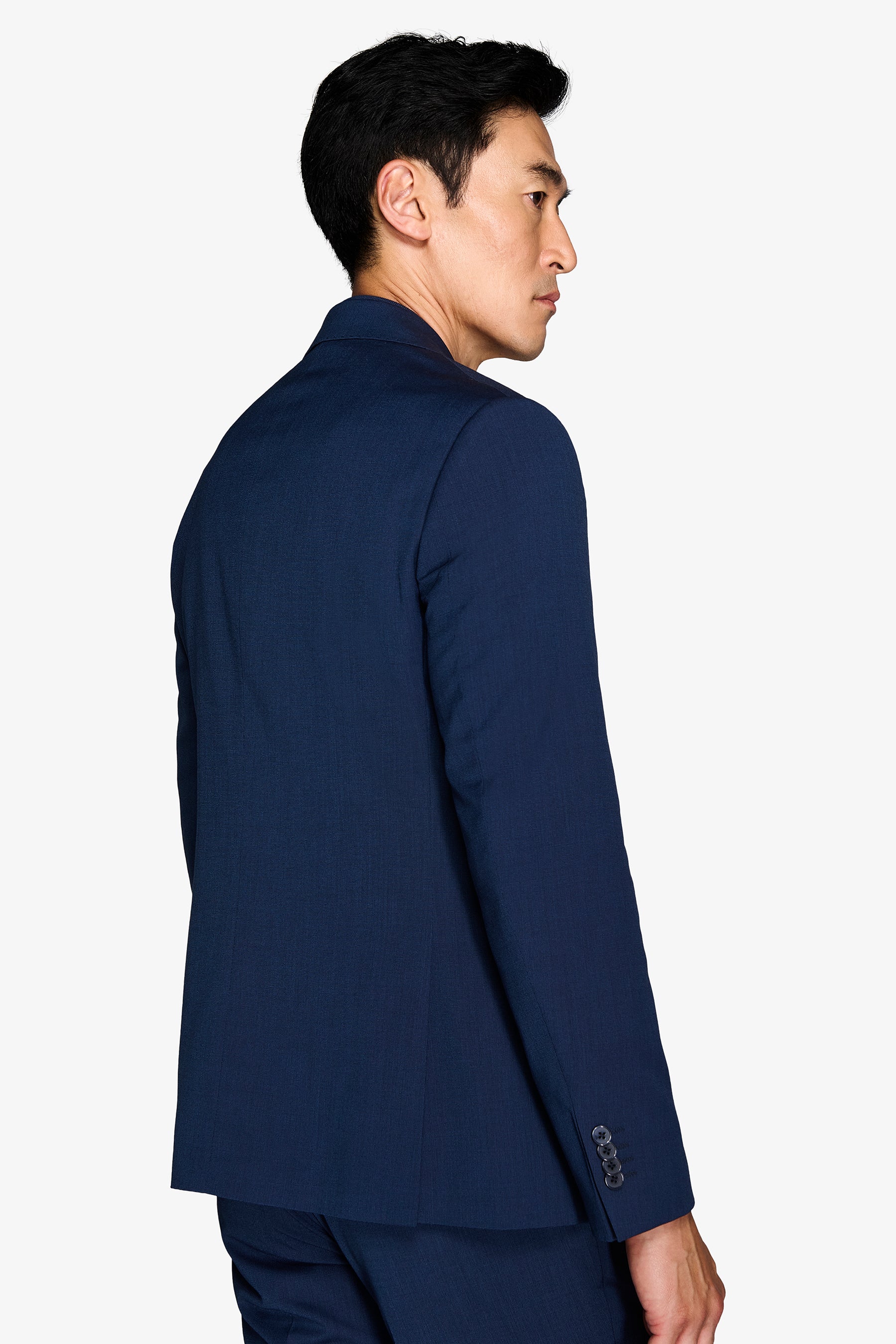 Giacca da abito trama punto a spillo blu slim-Dan John