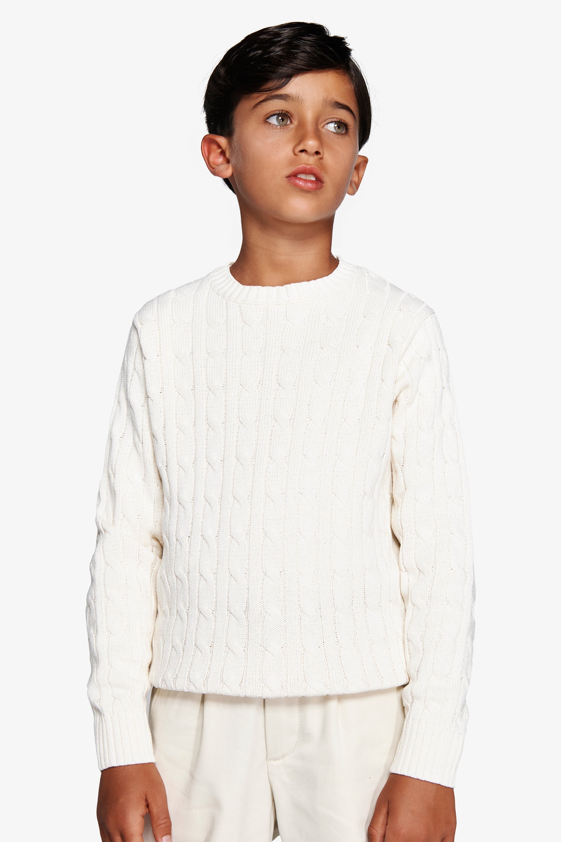 Maglia girocollo treccia panna Kids-Dan John